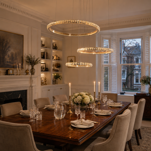 ring pendant light in a sunlit breakfast nook