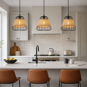 bell pendant light beside a bright window