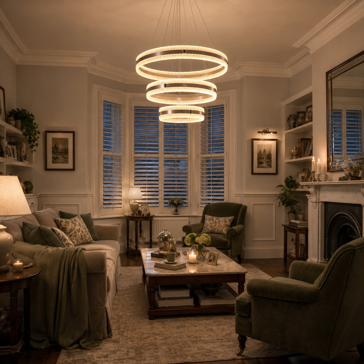 ring pendant light above a bright dining table