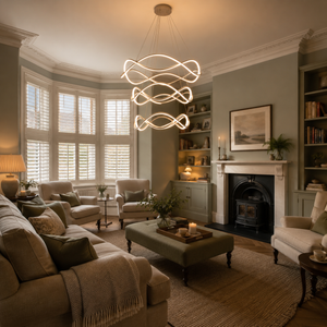 led dimmable spiral design pendant light in a sunlit breakfast nook