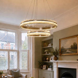 aluminium ring pendant light in a sunlit breakfast nook