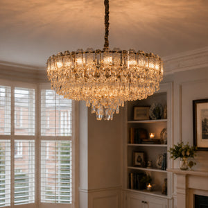 arvia-elegant crystal-accented champagne gold pendant light in a sunlit breakfast nook