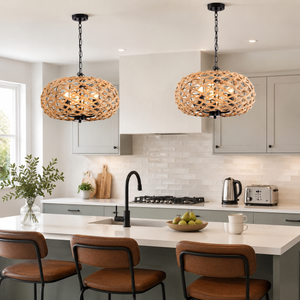 iron globe pendant light beside a bright window