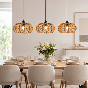paper rope pendant light in a sunlit breakfast nook
