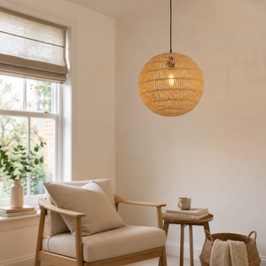 cotton rope pendant light in a sunlit breakfast nook