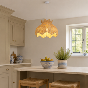 paper rope rattan pendant light beside a bright window