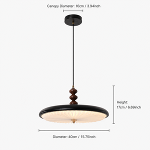 dimension chart for the black pleated pendant for black pleated pendant light