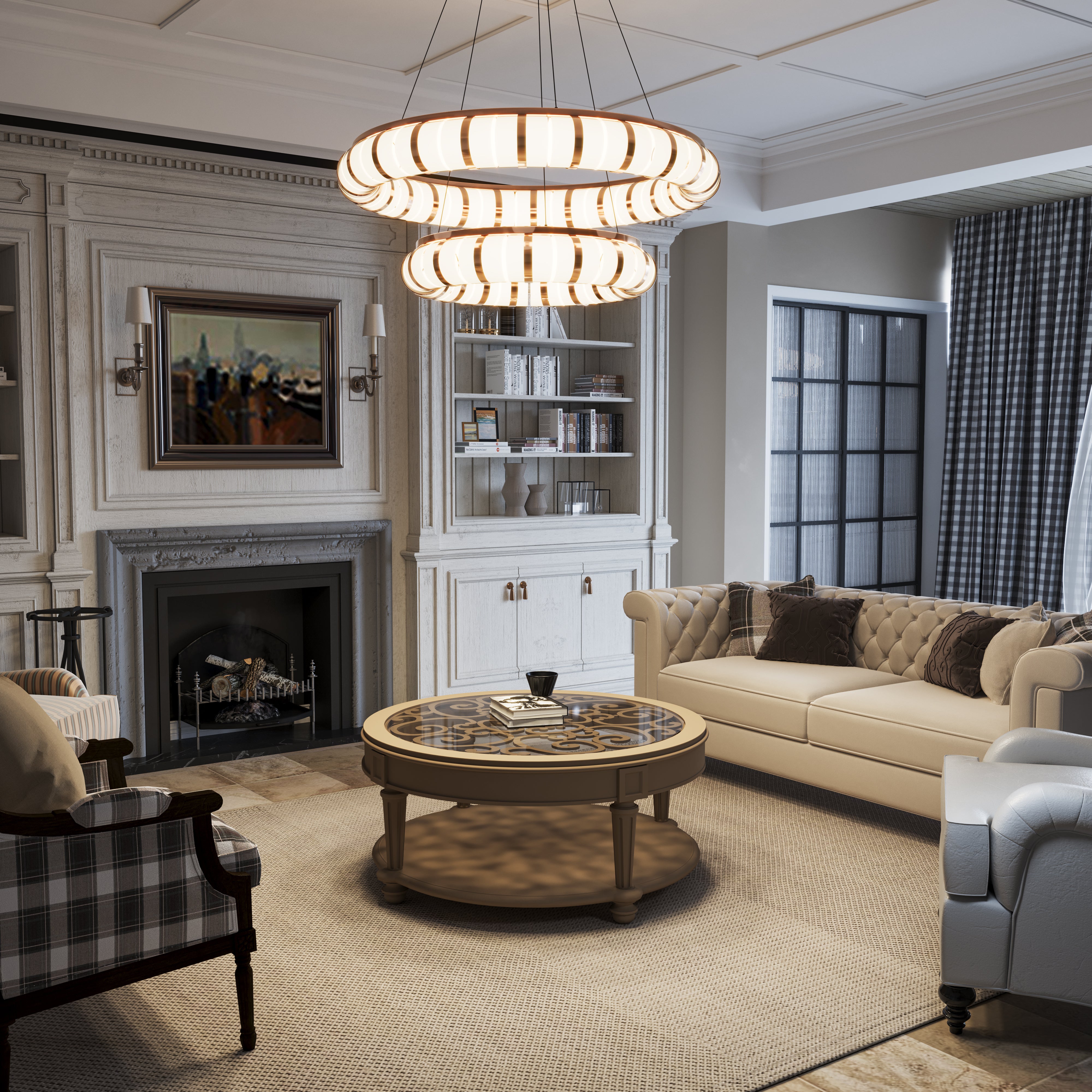 Dual-Ring Modern LED Chandelier with Adjustable Suspension
