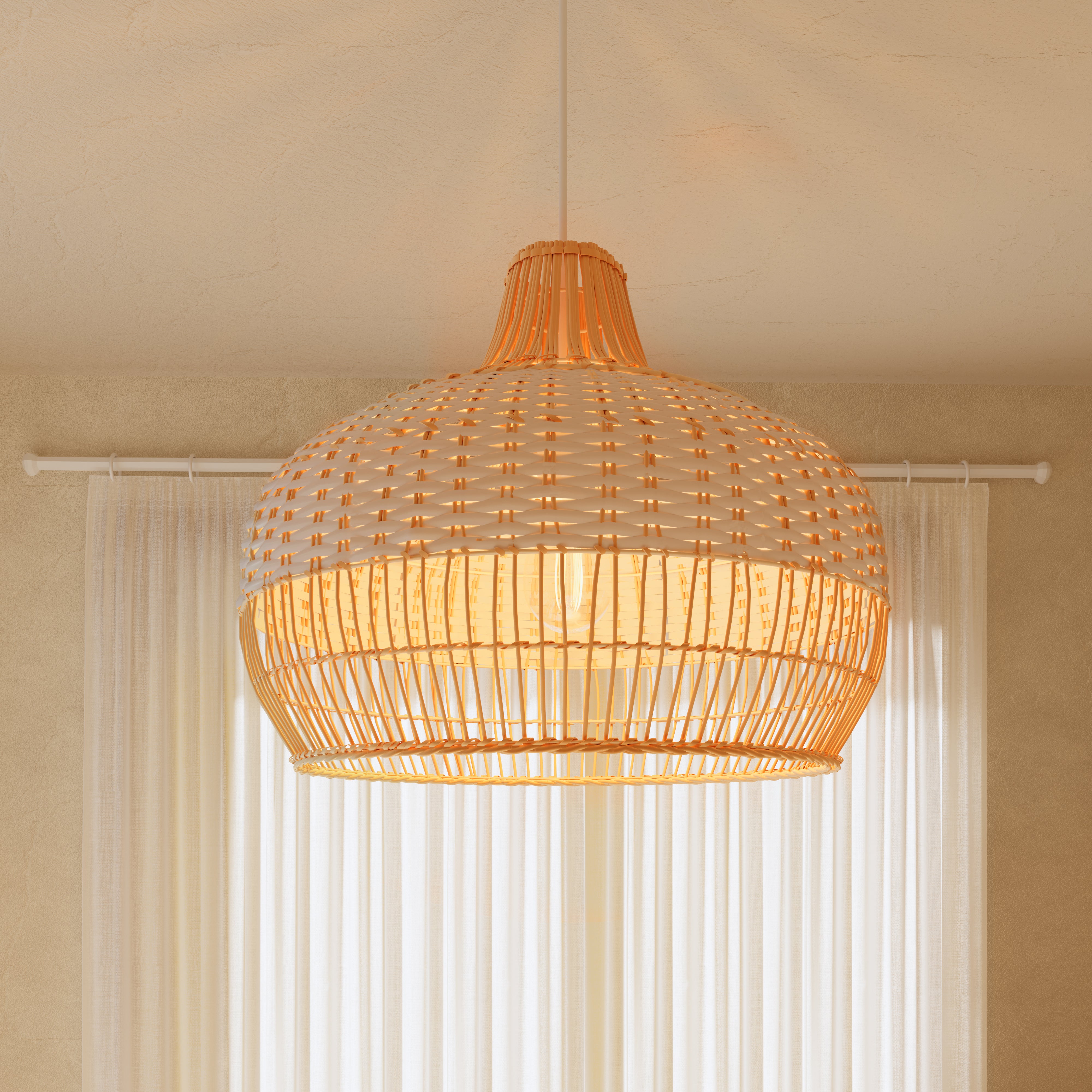 Dewlight-Handwoven White Rattan Light Pendant | Pendant Lamp Kitchen Island