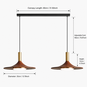 dimension chart for the walnut double pendant light