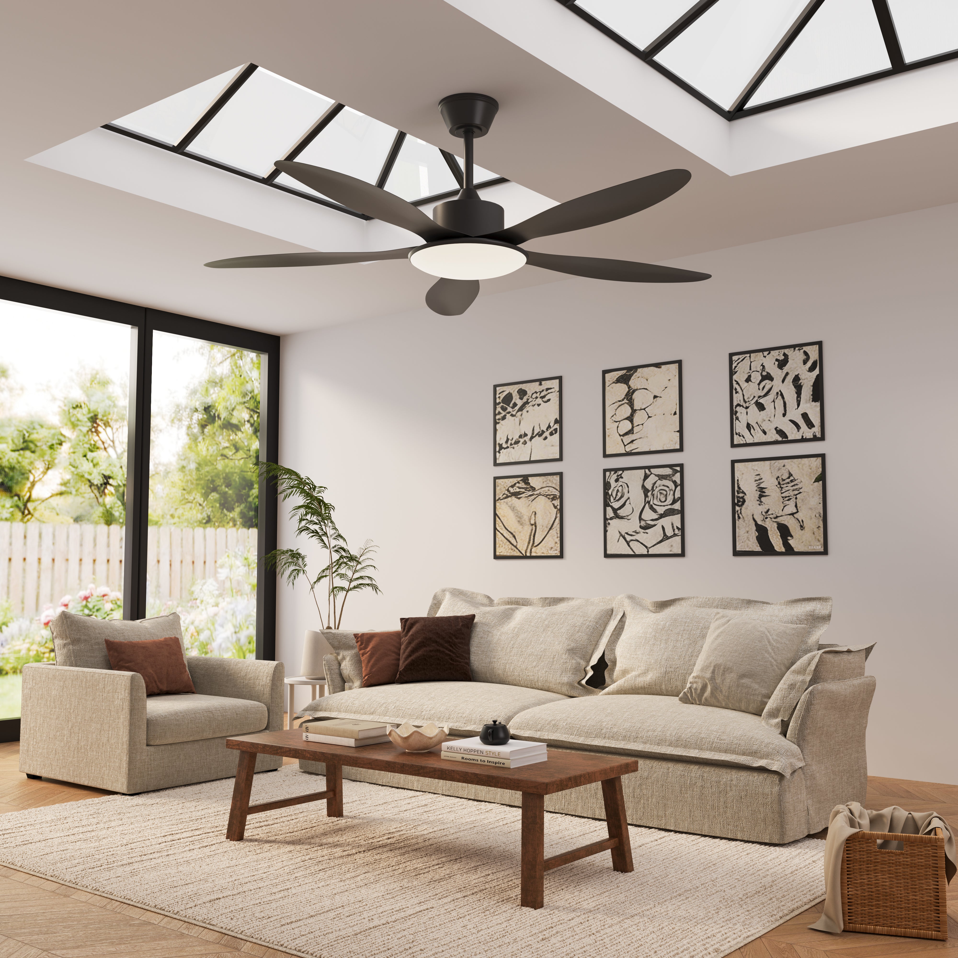 53-inch Modern Ceiling Fan with Light, Silent 5-Blade LED Fan with Remote