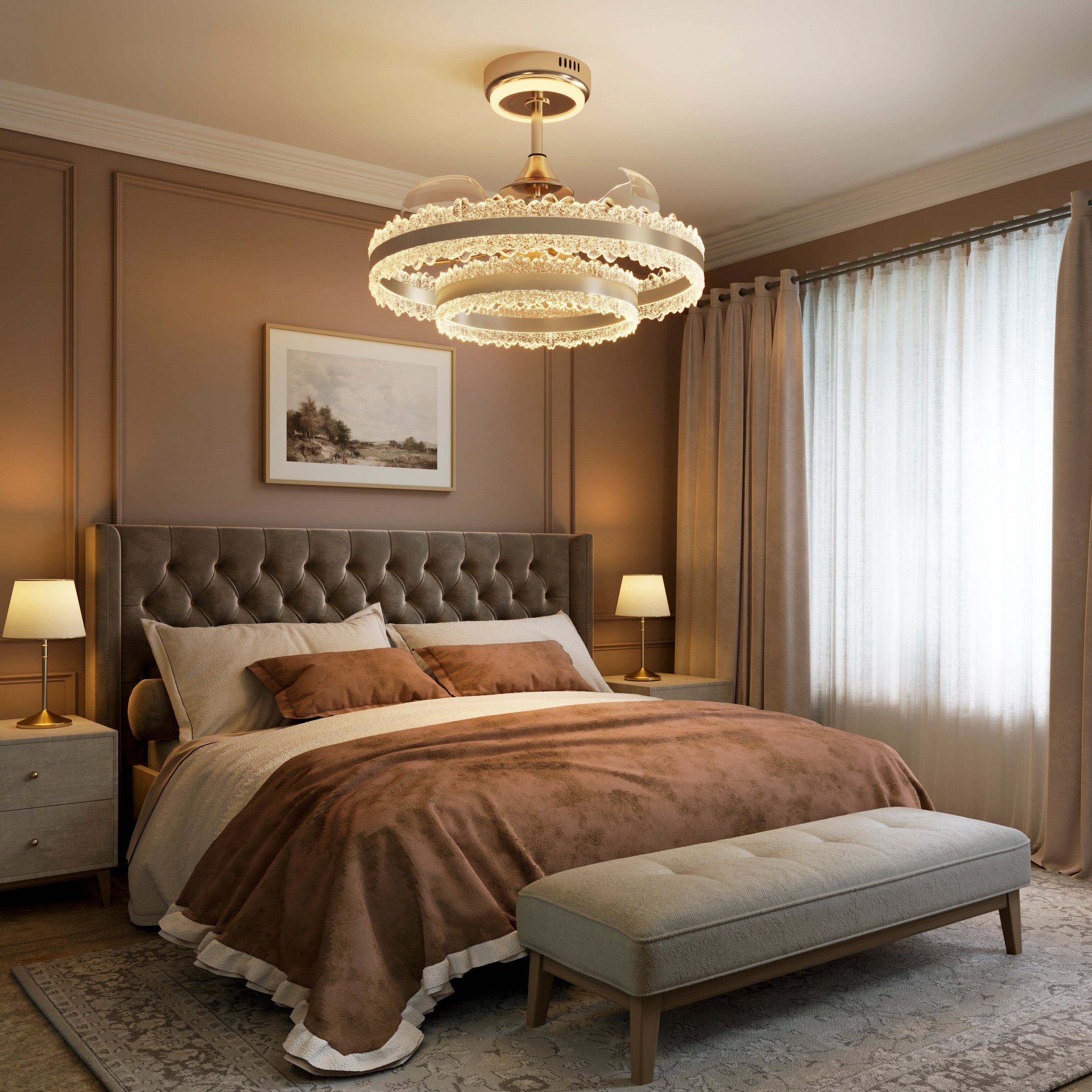 Modern Gold Halo Ceiling Fan Light with Remote, 6 Speeds & 3 Colour Temperatures