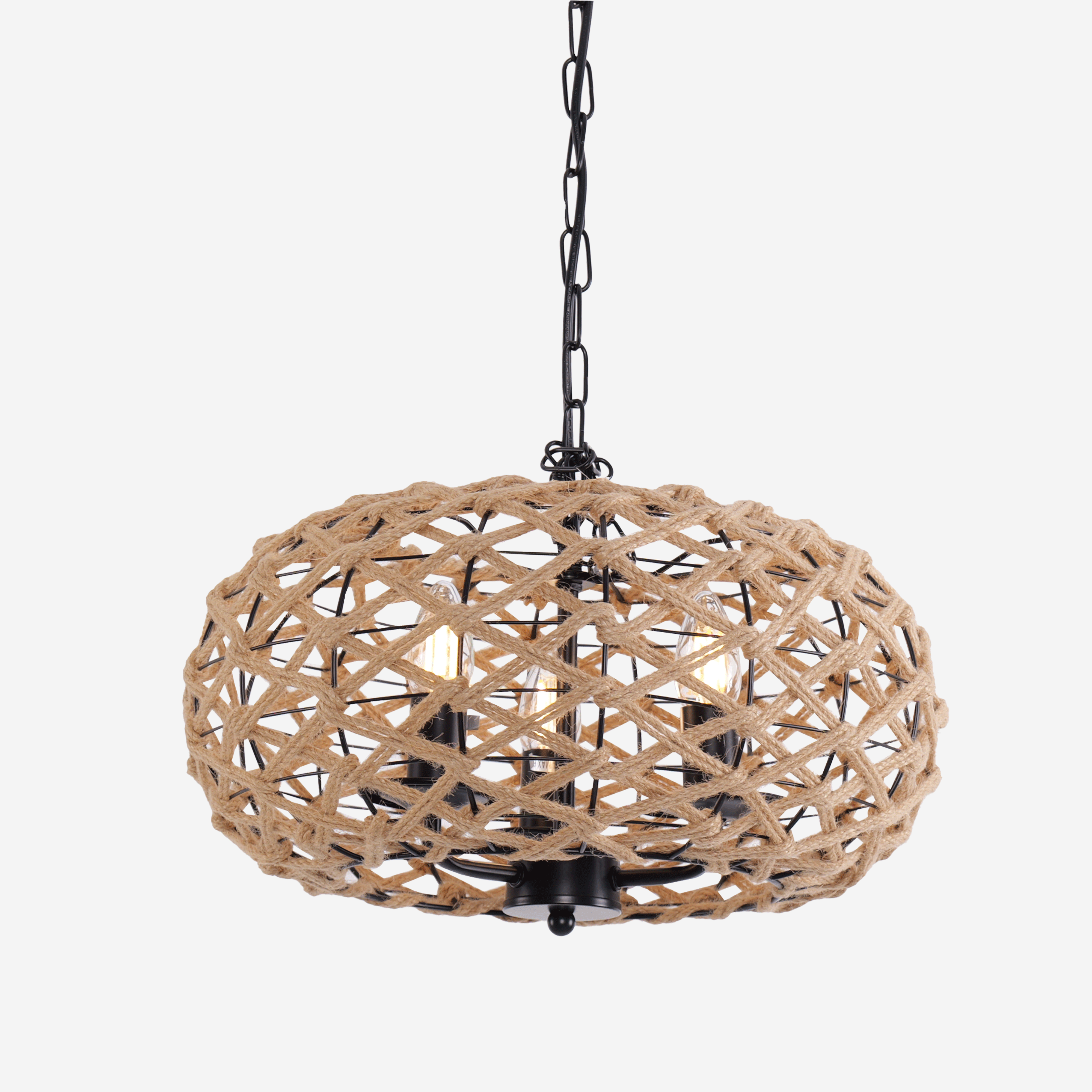 Rustic Globe Ceiling Pendant Light with Hemp Rope and Iron Frame – Kitchen & Dining Room Lighting Fixture