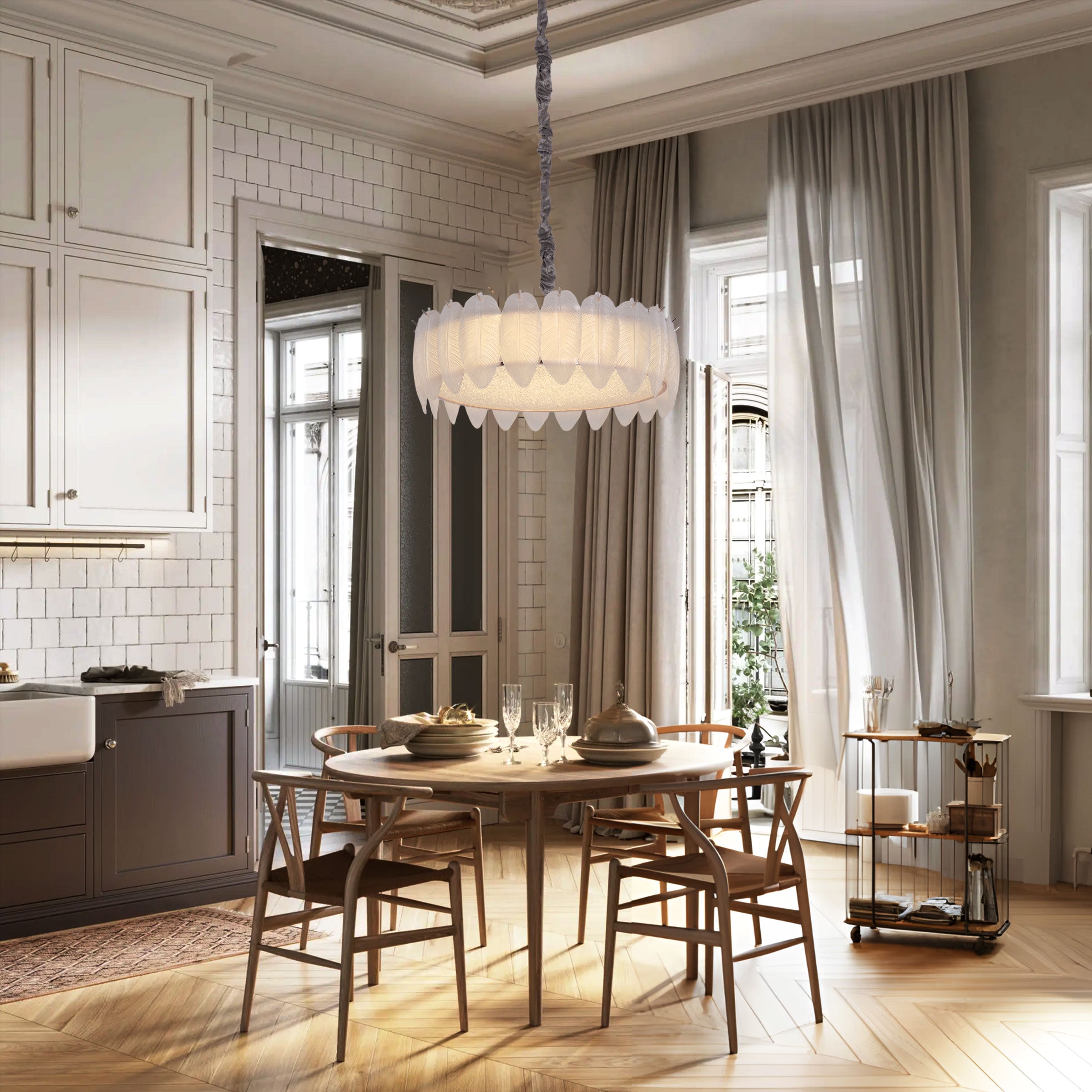 Arvia-Modern Glass Feather-Inspired Dimmable Pendant Light
