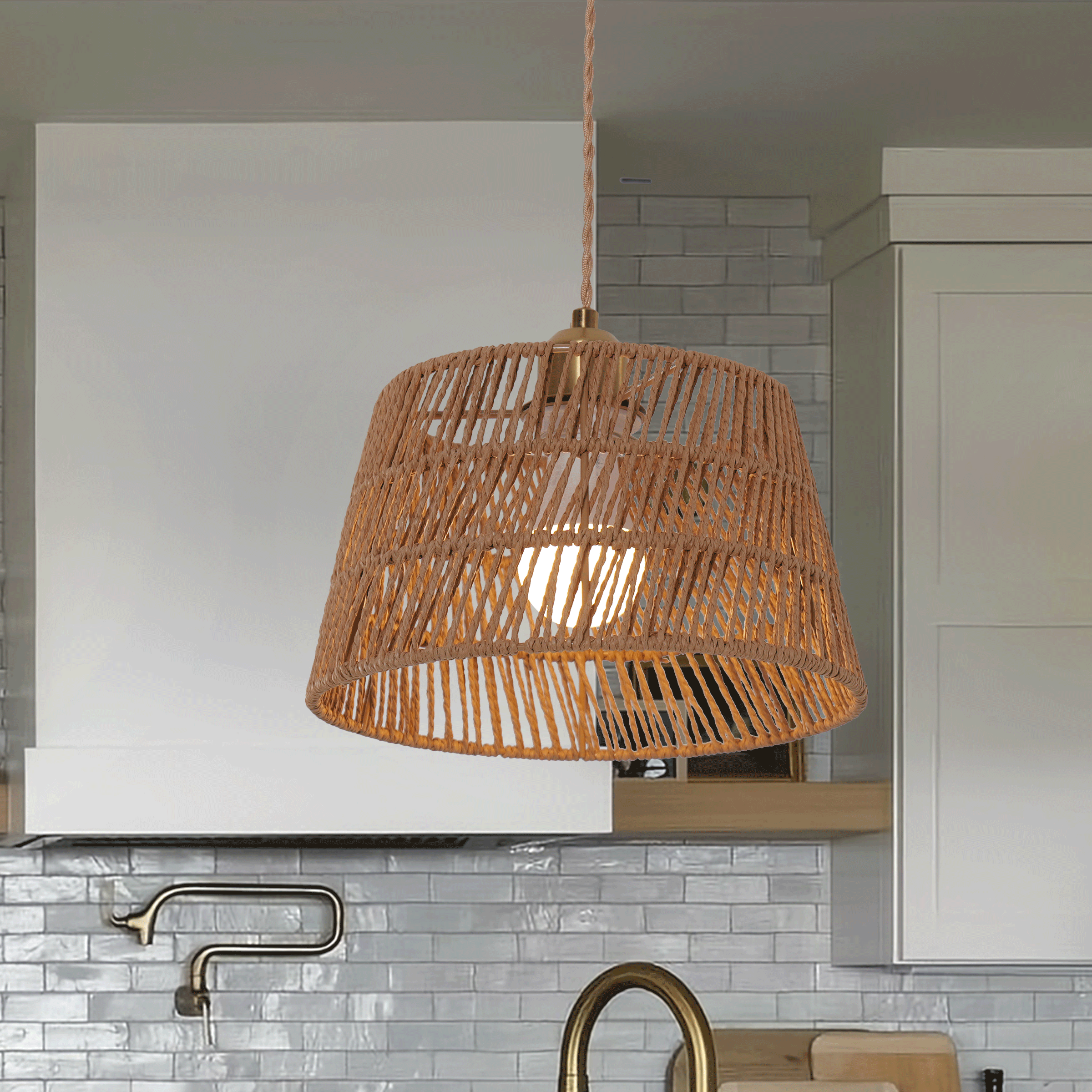 Handcrafted Warm Rustic Paper Rope Pendant Light