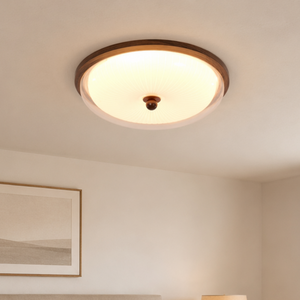 walnut acrylic shade ceiling light with smooth acrylic shade on a ceiling