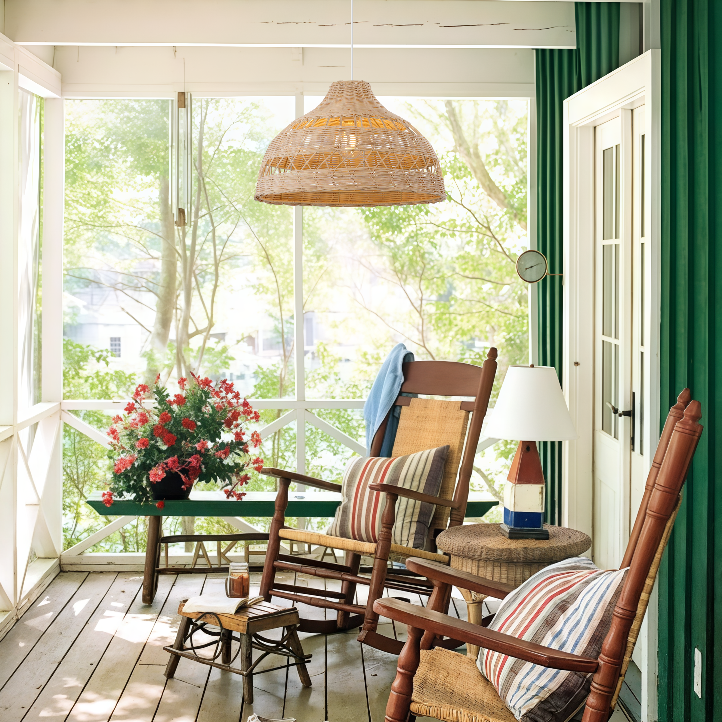 Handwoven Rattan Woven Pendant Light Retro Country Lamp Fixture for Dining Room