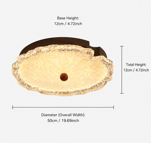 dimension chart with height and shade measurements for walnut ripple acrylic ceiling light