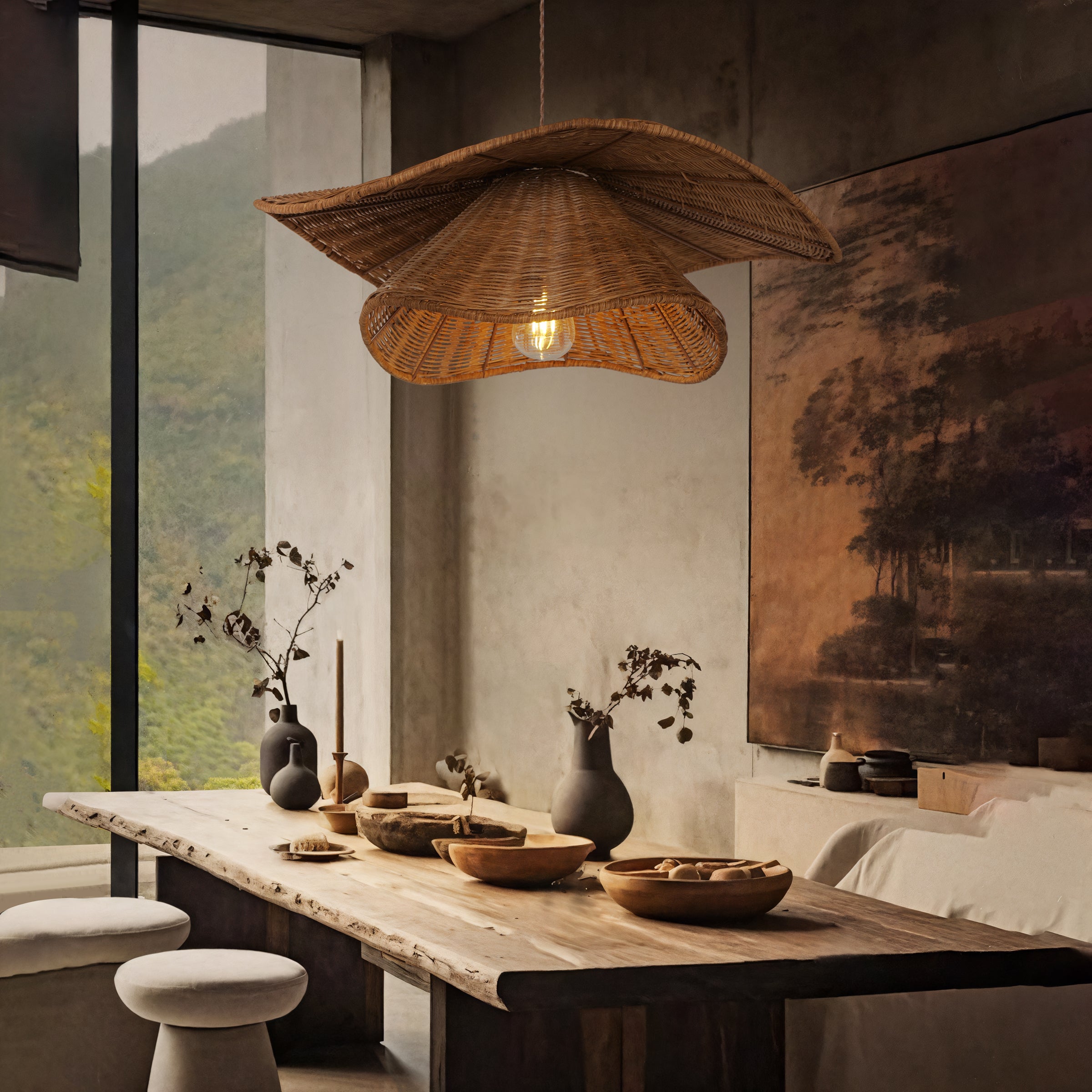 Organic Rattan Pendant Light – Woven Ceiling Light for Dining Room&Living Room