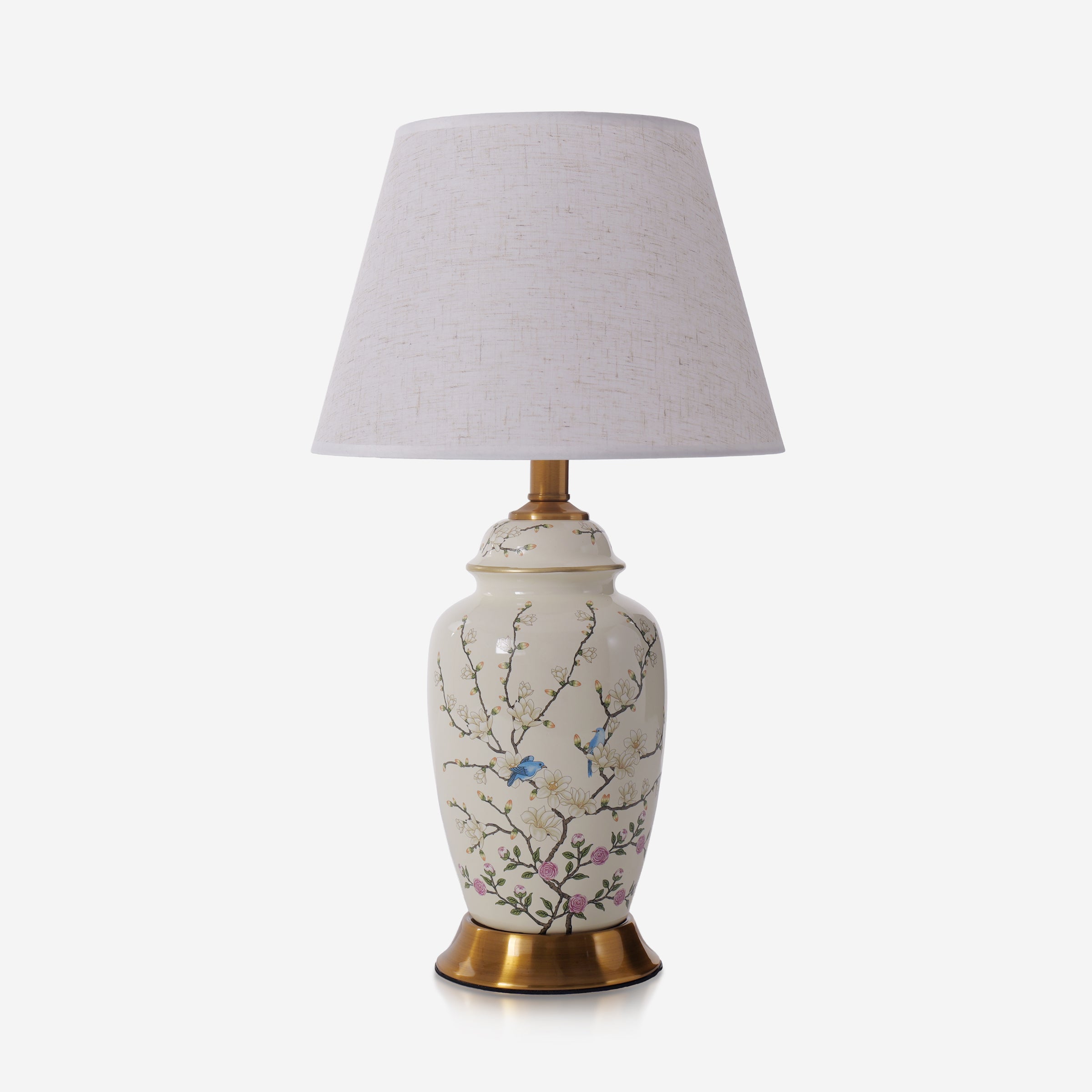 Chinoiserie Hand-Painted Ceramic Ginger Jar Table Lamp