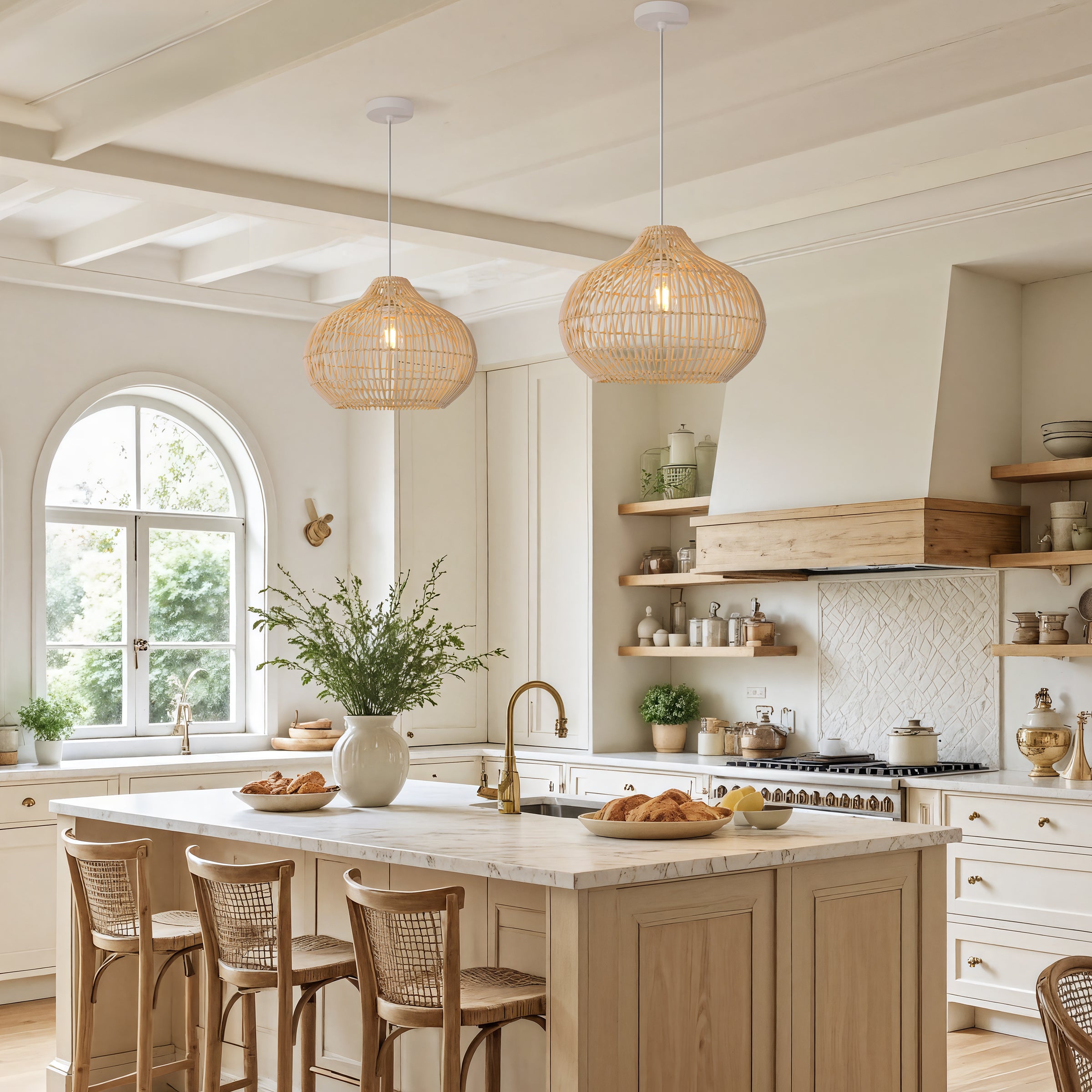 Cella-Natural Bamboo Basket Shape Rattan Pendant Light