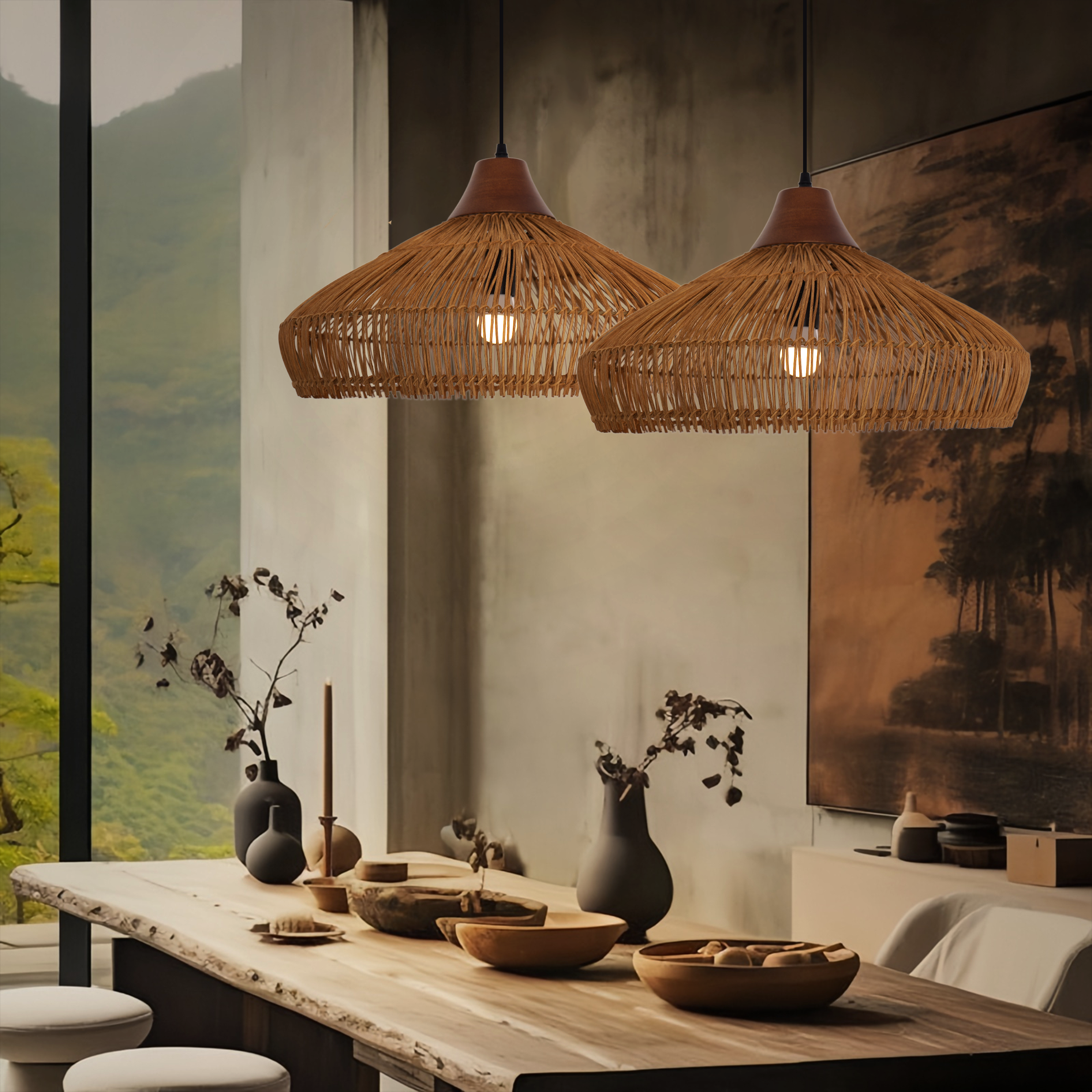 Handmade bamboo pendant light for kitchen island