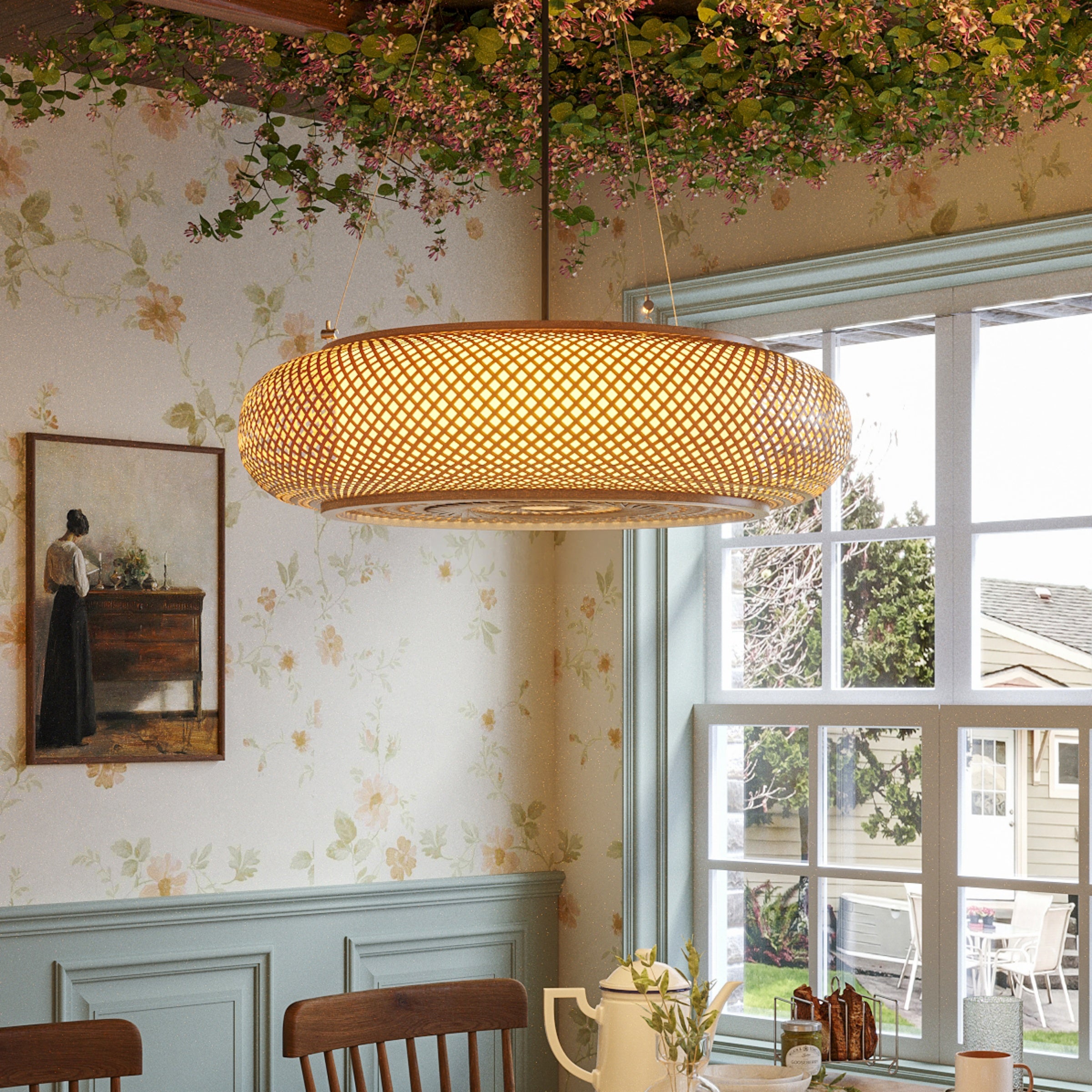 Lutta-Natural Bamboo LED Pendant Light for Kitchen Islands