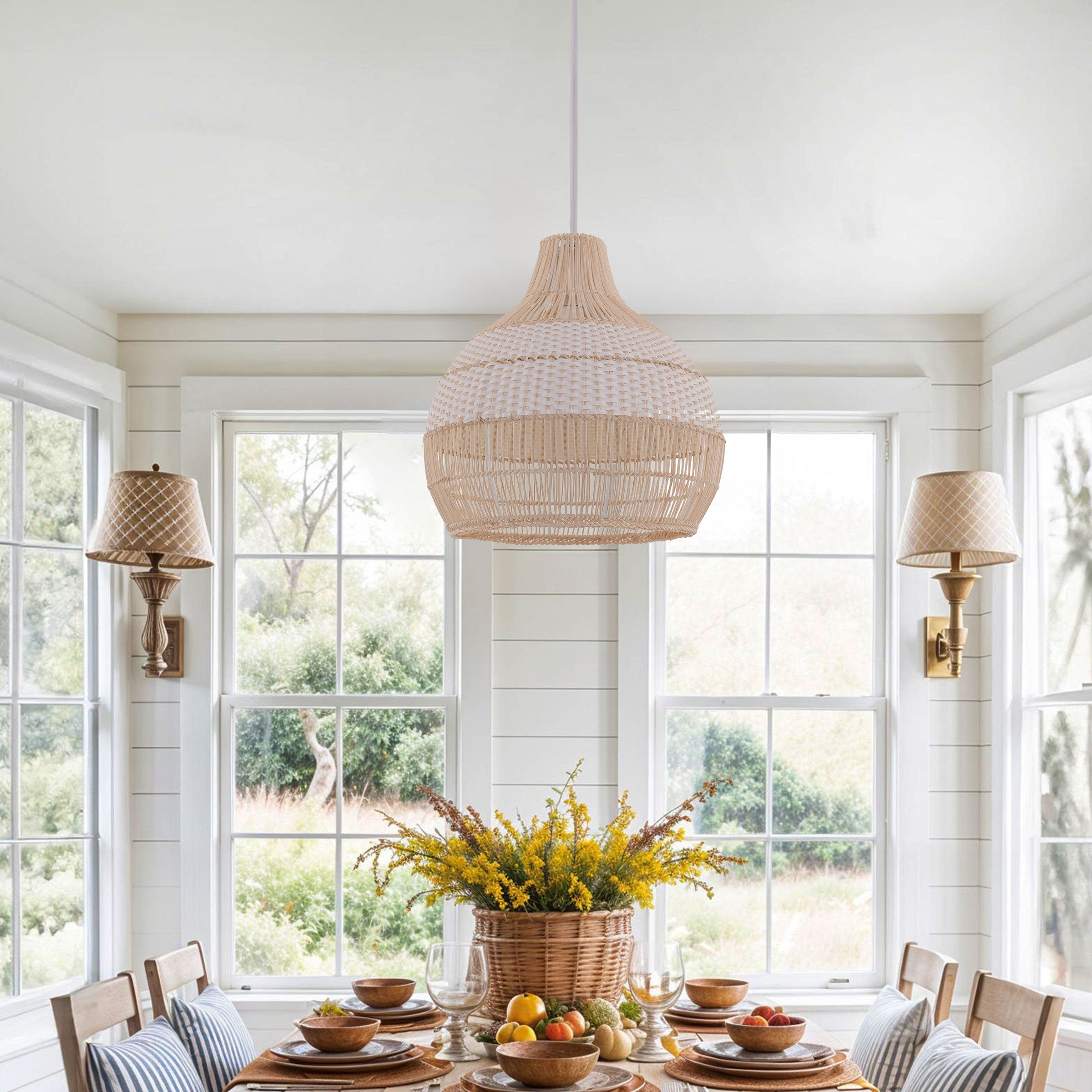 Handwoven Rattan Pendant Light – Boho, Rustic Ceiling Light for Kitchen, Dining & Bedroom