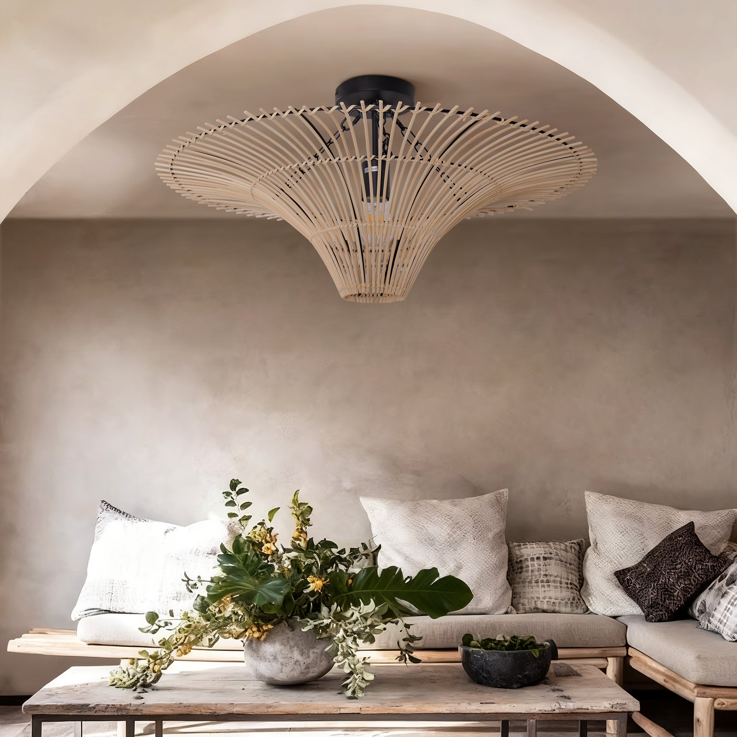 Handmade Flying Saucer Rattan Pendant Light with LED Natural Ceiling Lamp (60–120cm)