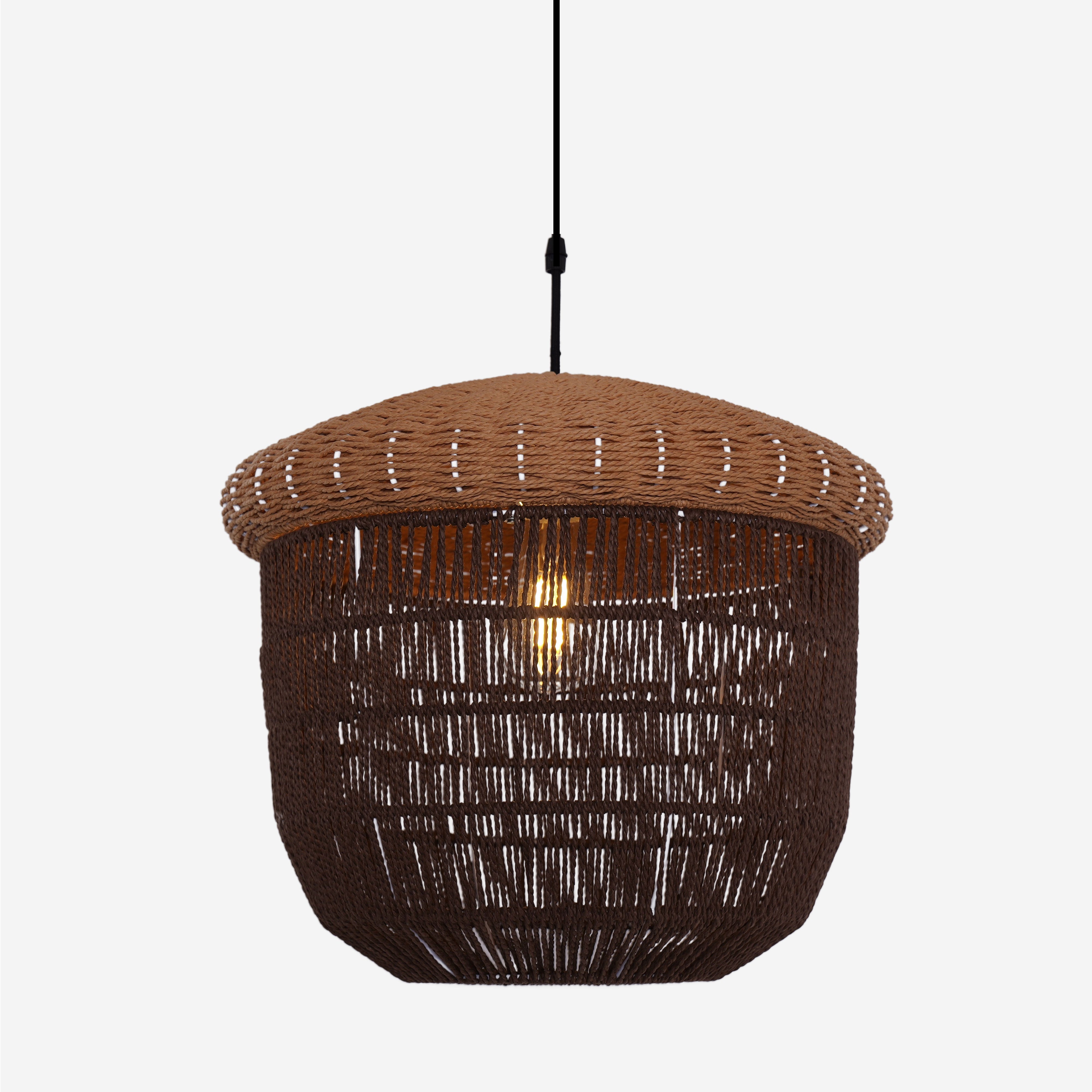 40cm Rustic Paper Rope & Iron Basket Pendant Ceiling Light