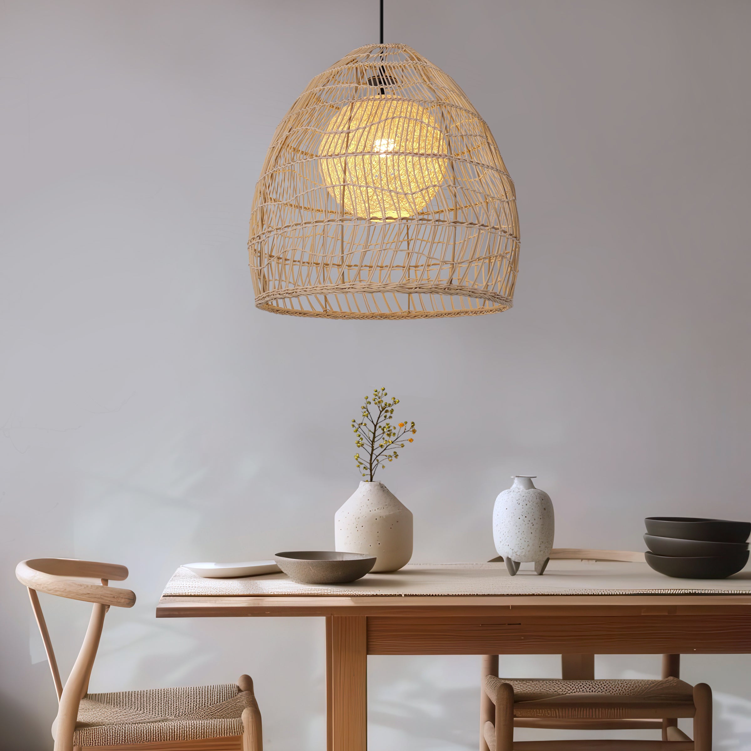 Handcrafted Rattan Pendant Light – Rustic Ceiling Hanging Lamp for Living Room, Dining Room & Kitchen