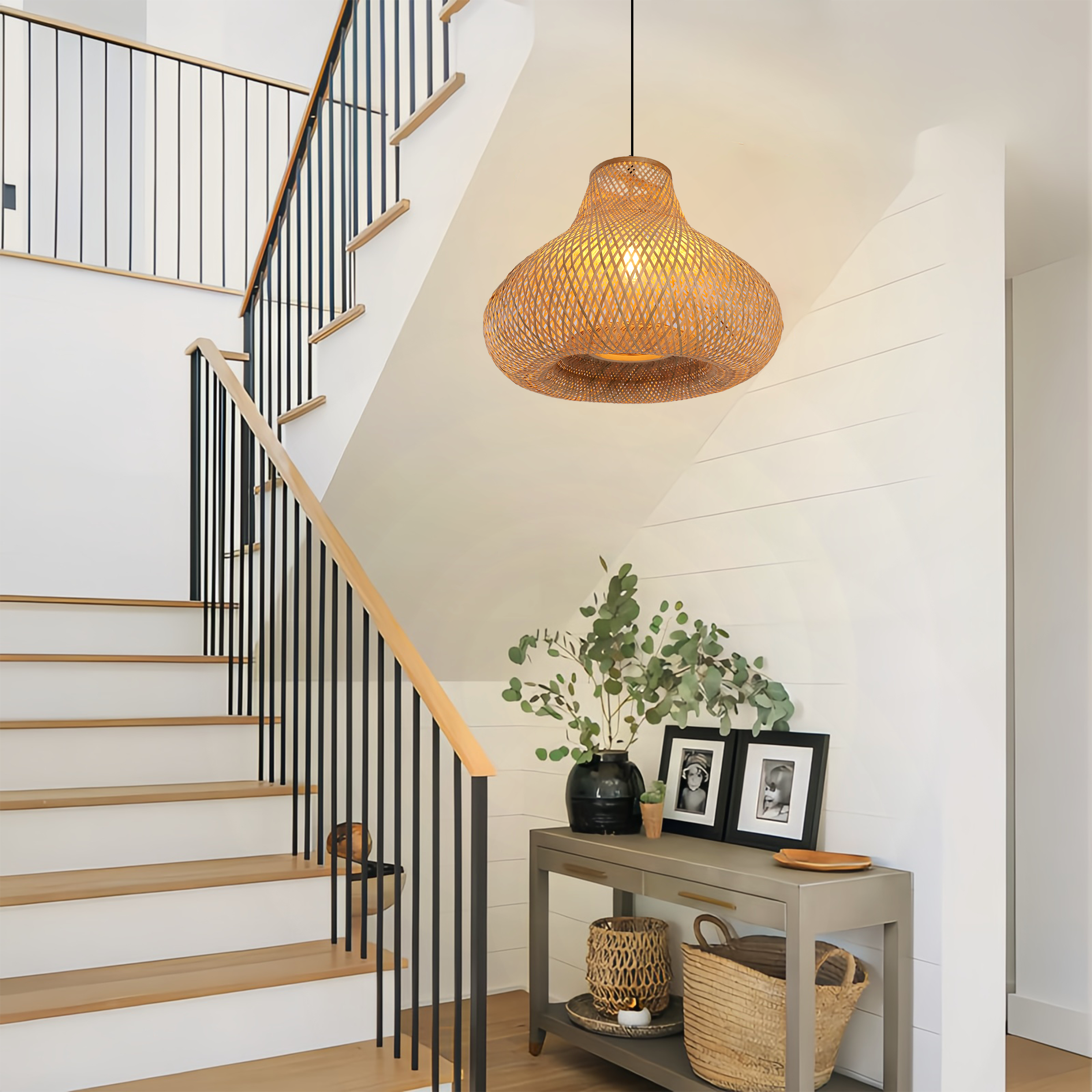 Distinctive Handcrafted Bamboo Gourd Decorative Pendant Light
