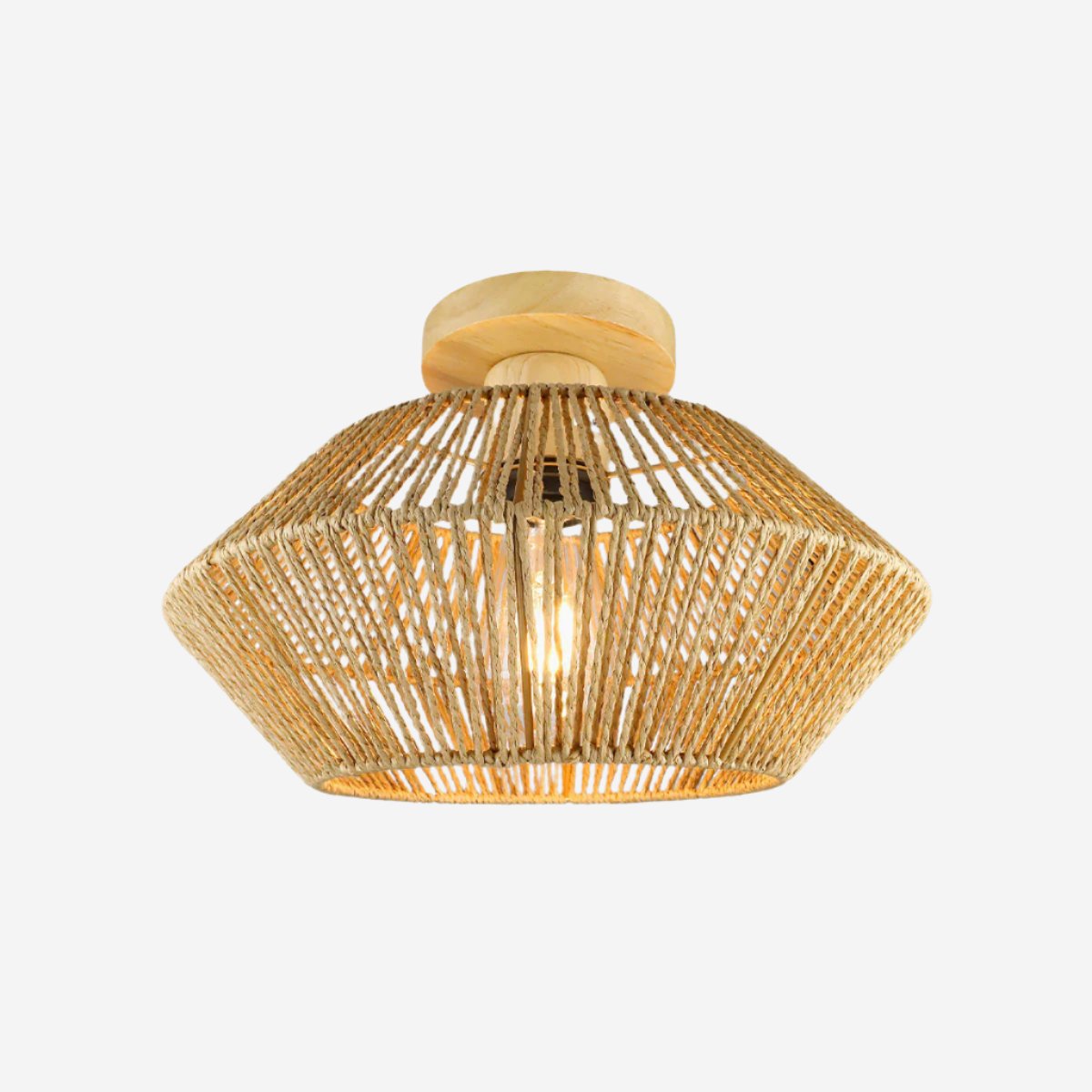Rustic Hemp Rope Flush Ceiling Light – Handwoven Rattan Fixture for Hallways & Entryways