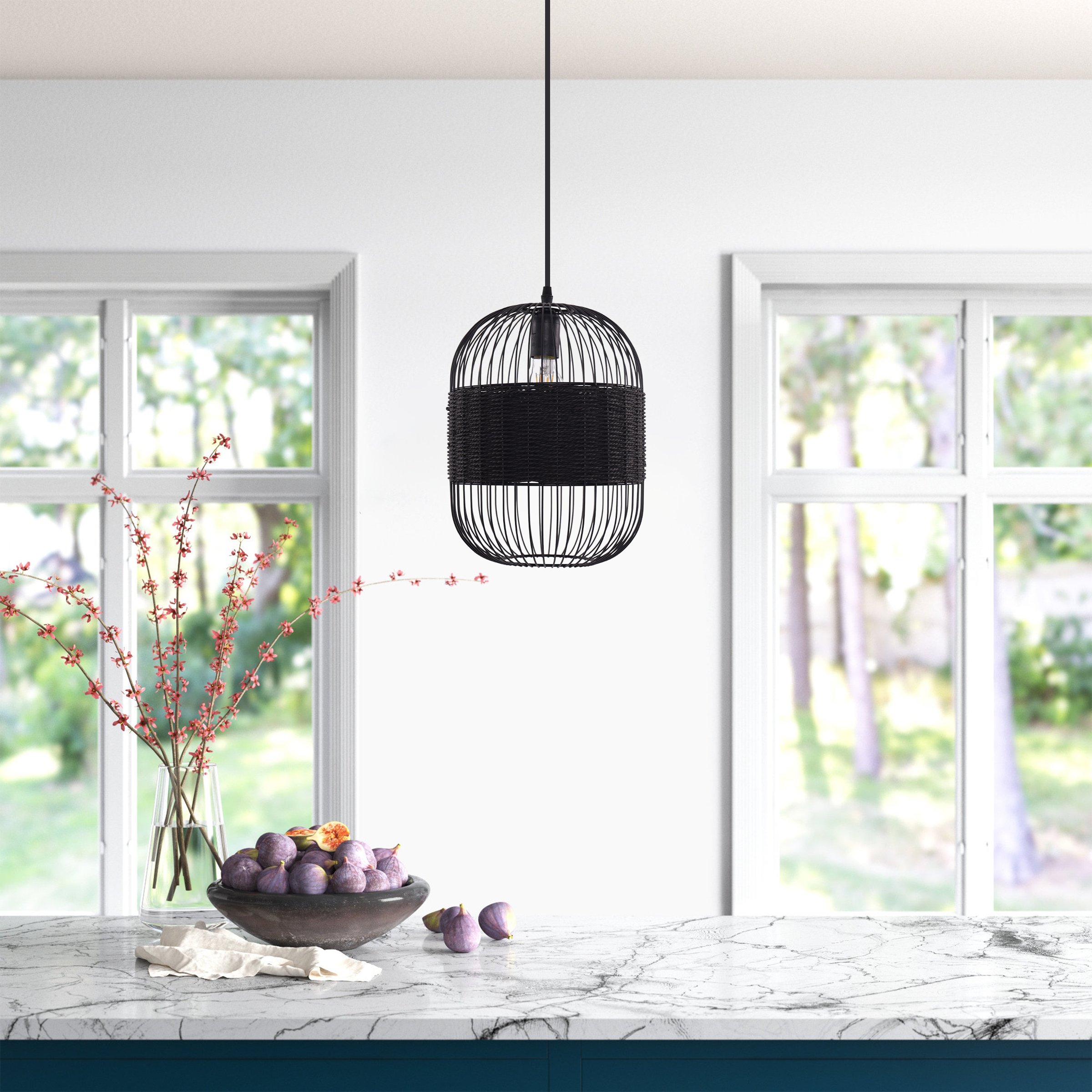 Black Handcrafted Pendant Light Industrial Rattan Design for Home Décor
