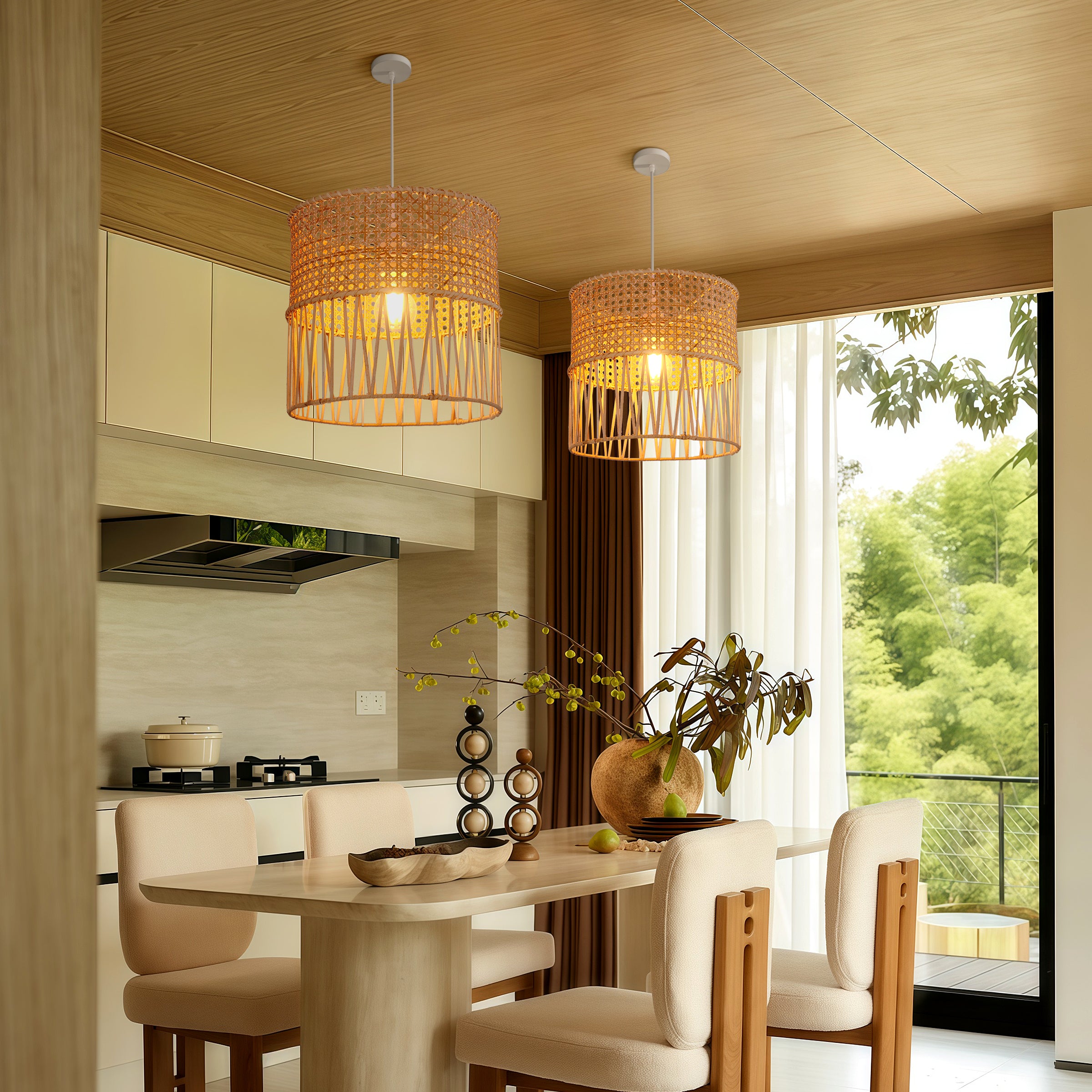 Wabi-Sabi Style Hand-woven Rattan Pendant Light