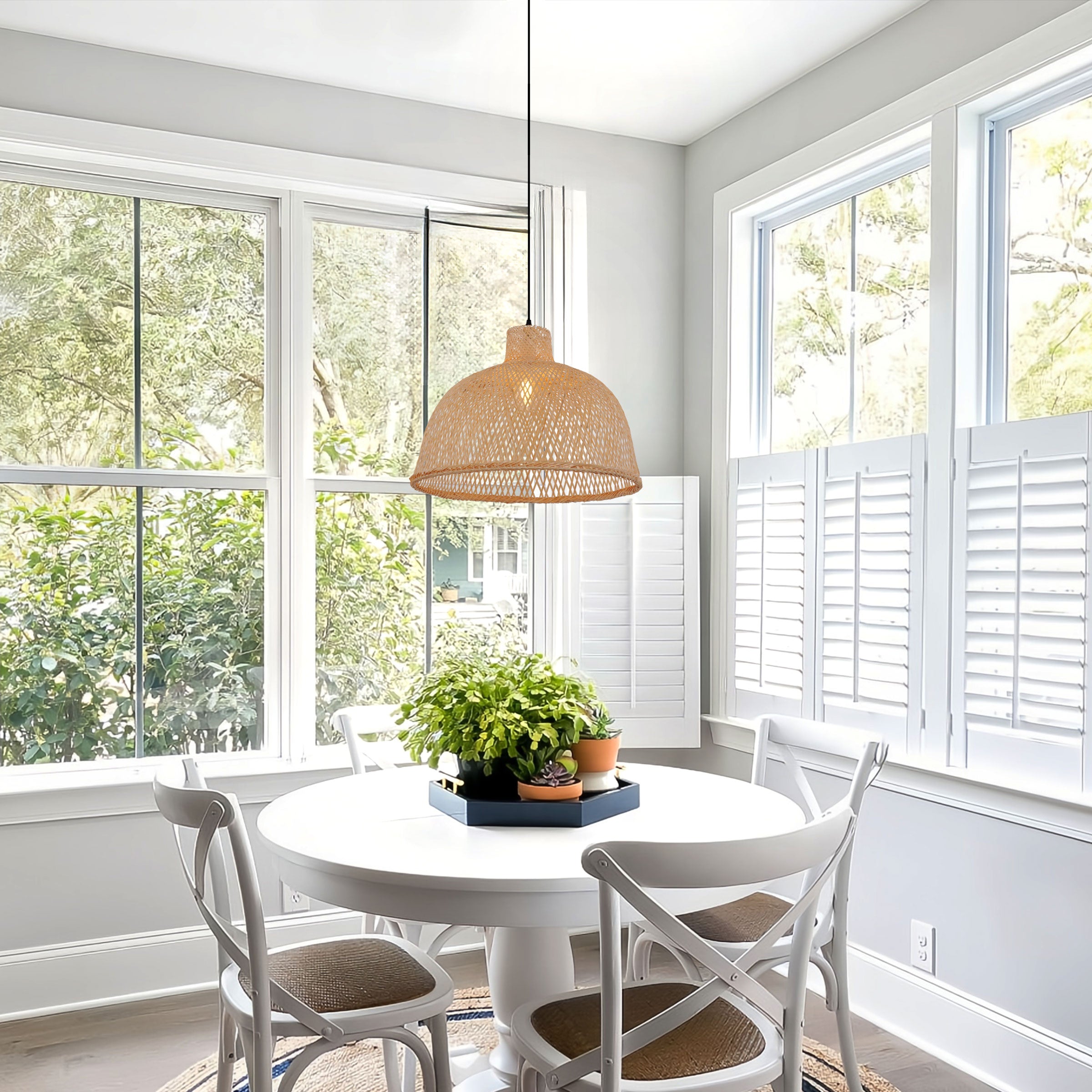Natural Bamboo Woven Dome Pendant Light for Cozy Spaces