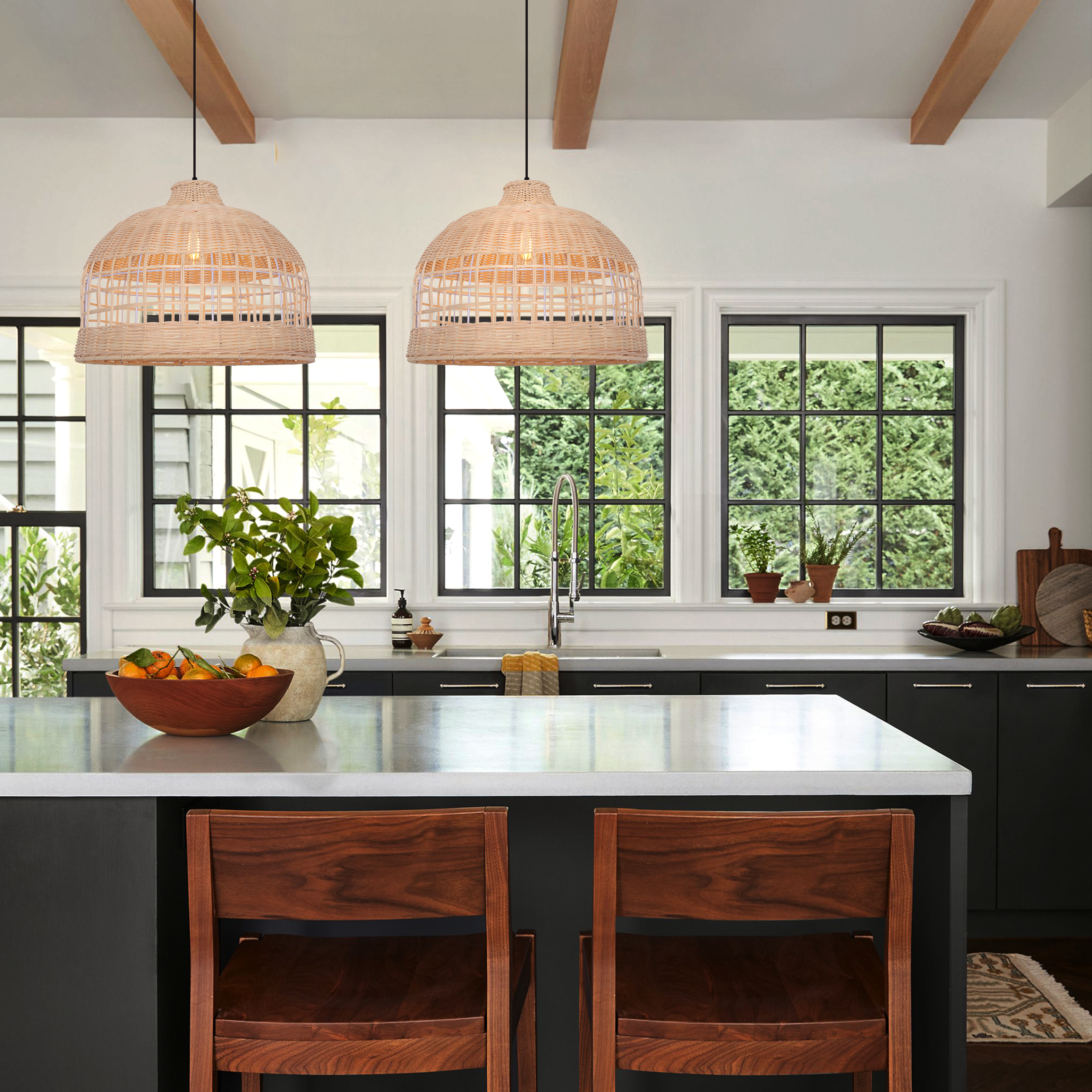 Elegant Openwork Rattan Pendant Light with Lattice-Cut Design