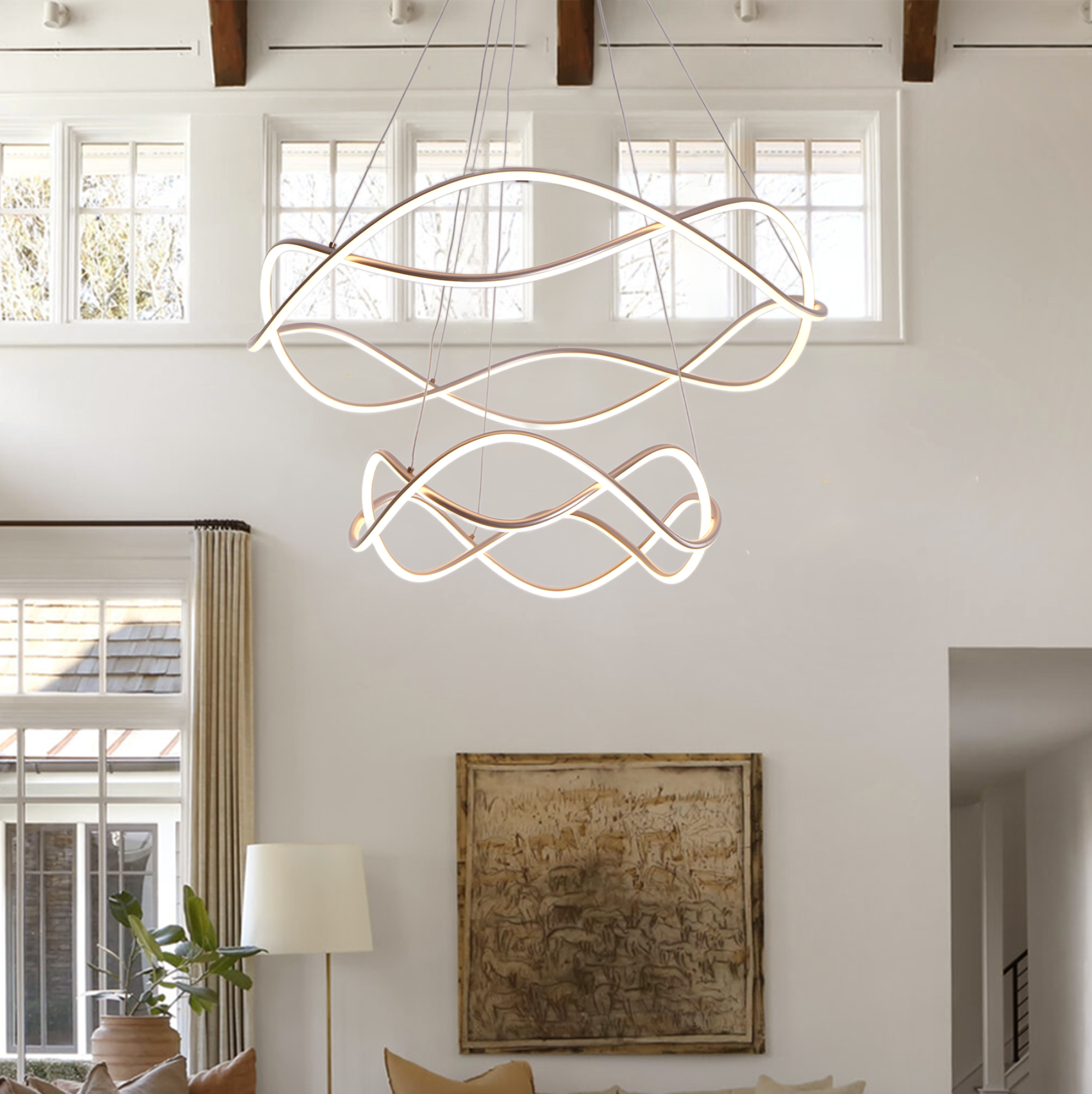 Modern LED Dimmable Pendant Light – Spiral Design with Adjustable Height Cables