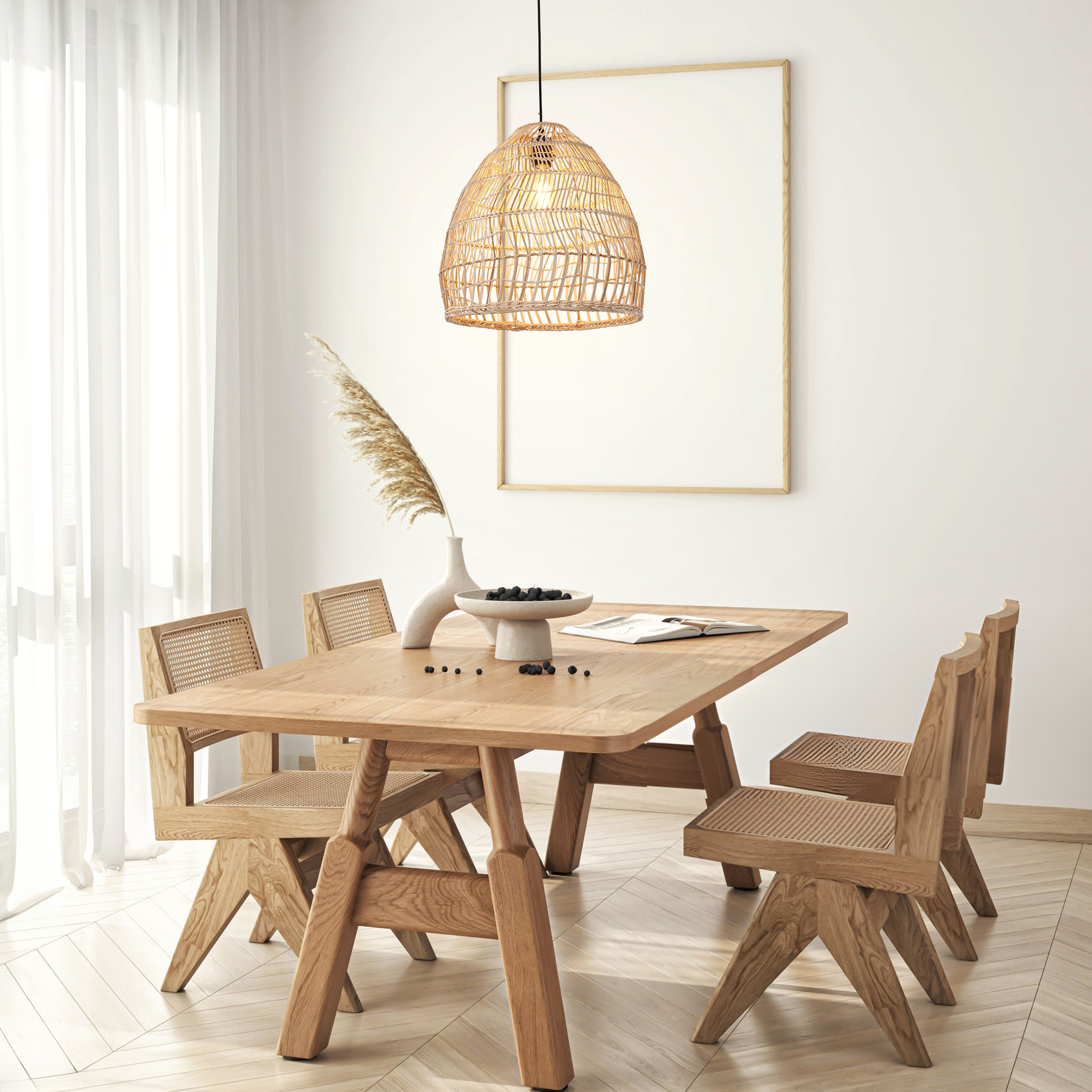 Rattan Pendant Light for Kitchen with Woven Dome Design for Rustic Interiors
