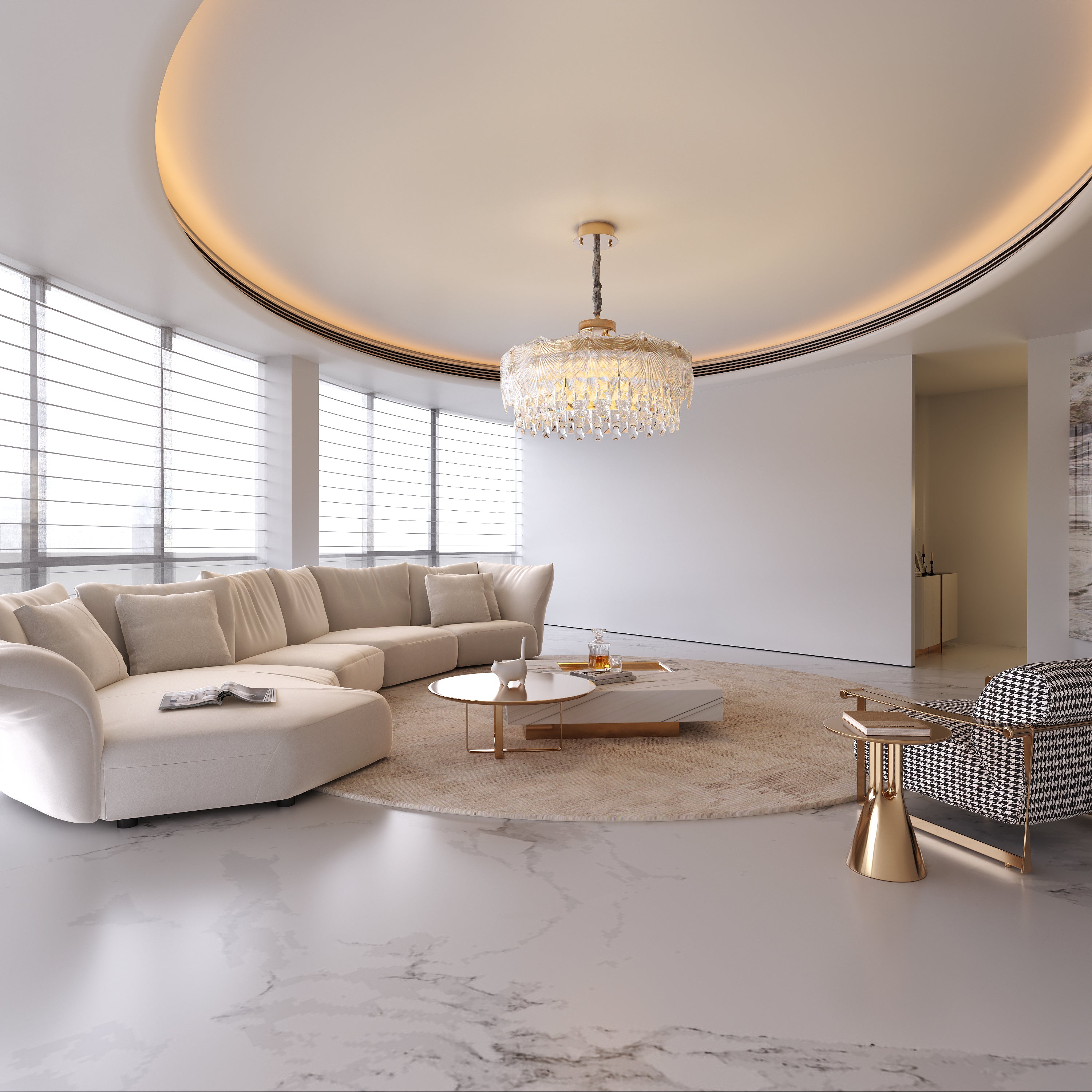Arvia-Opulent Gold Pendant Light with Crystal Accents