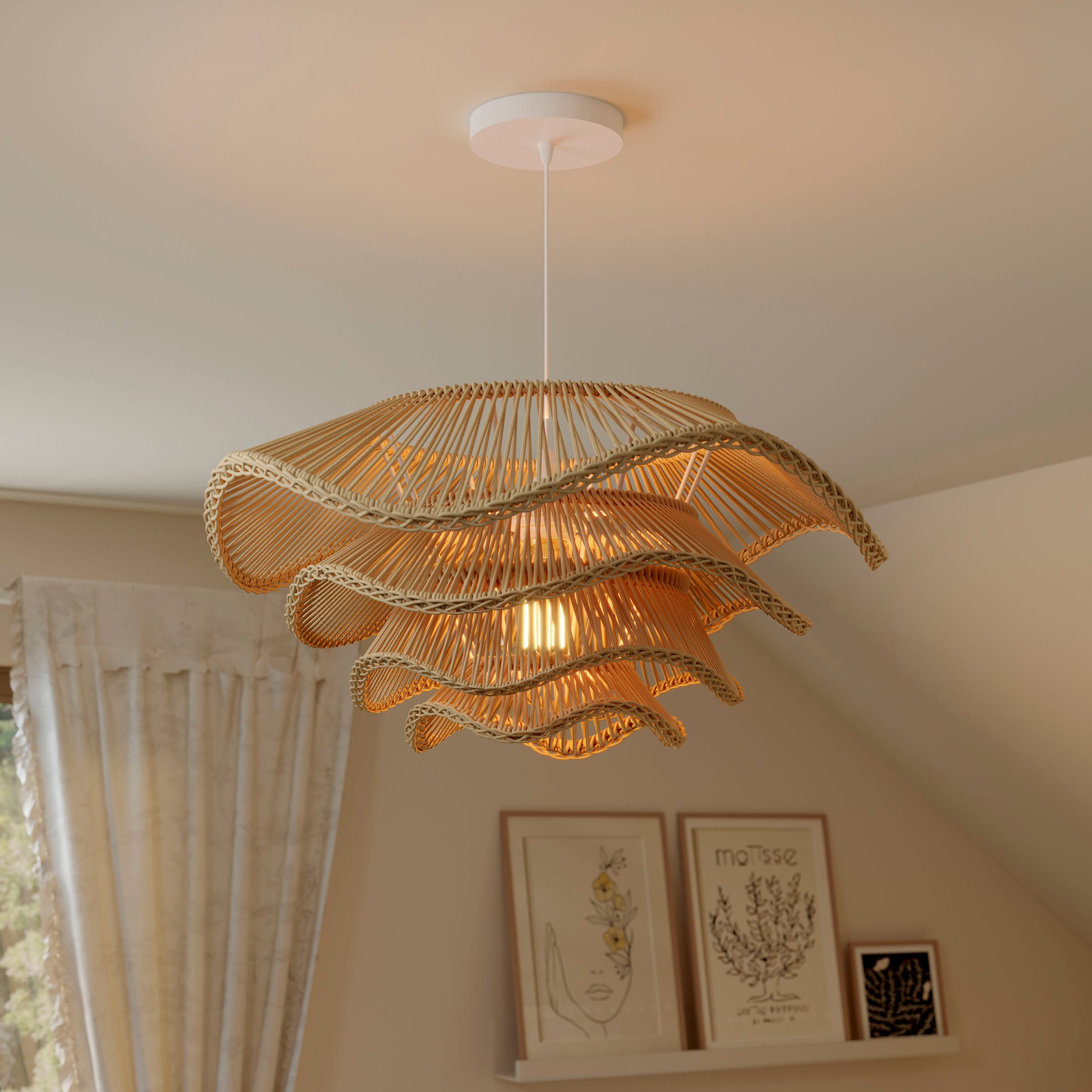 Multi-tiered Rattan Pendant Light for Living Room, Dining Room