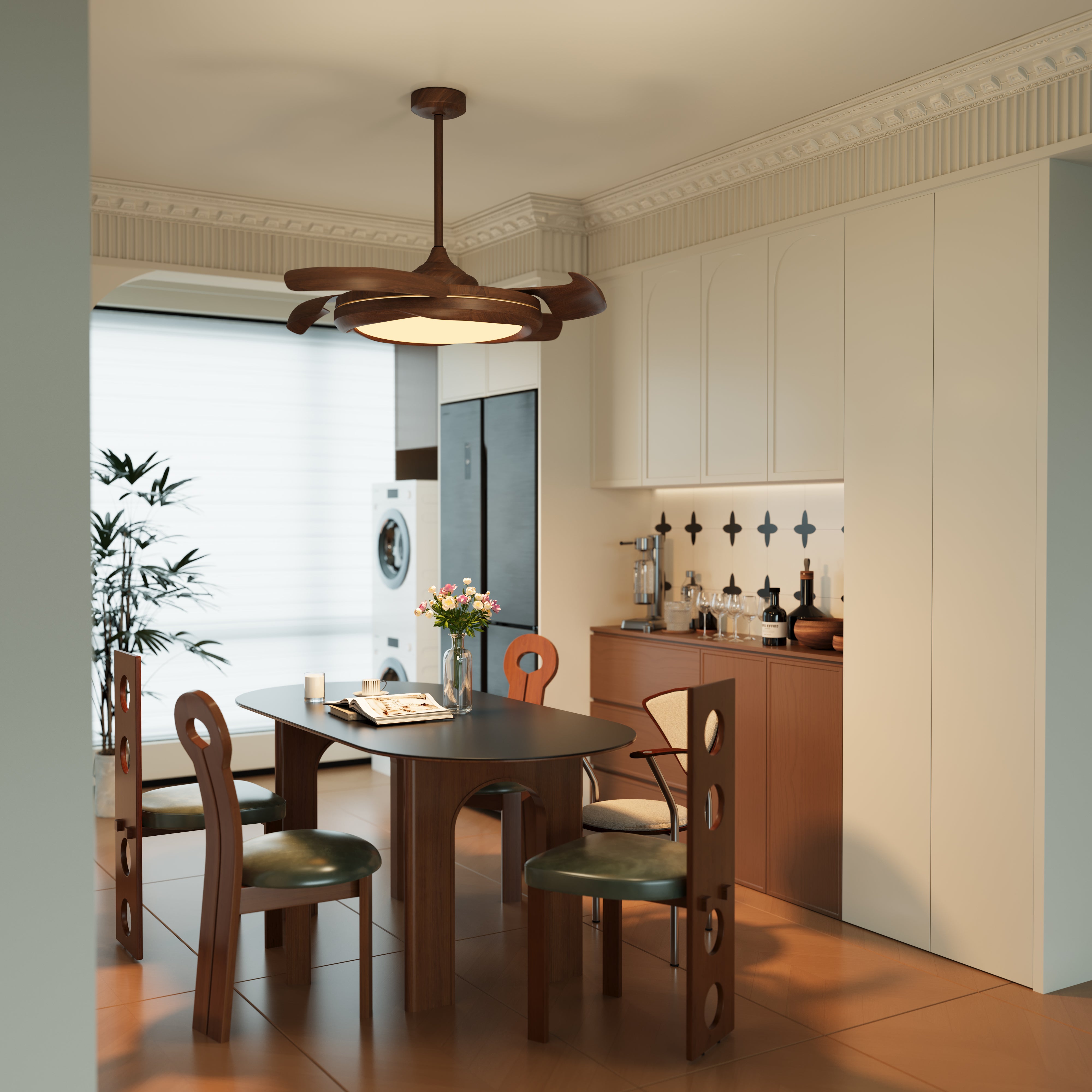 Copper Halo Ceiling Fan Light with Sleek Acrylic Design