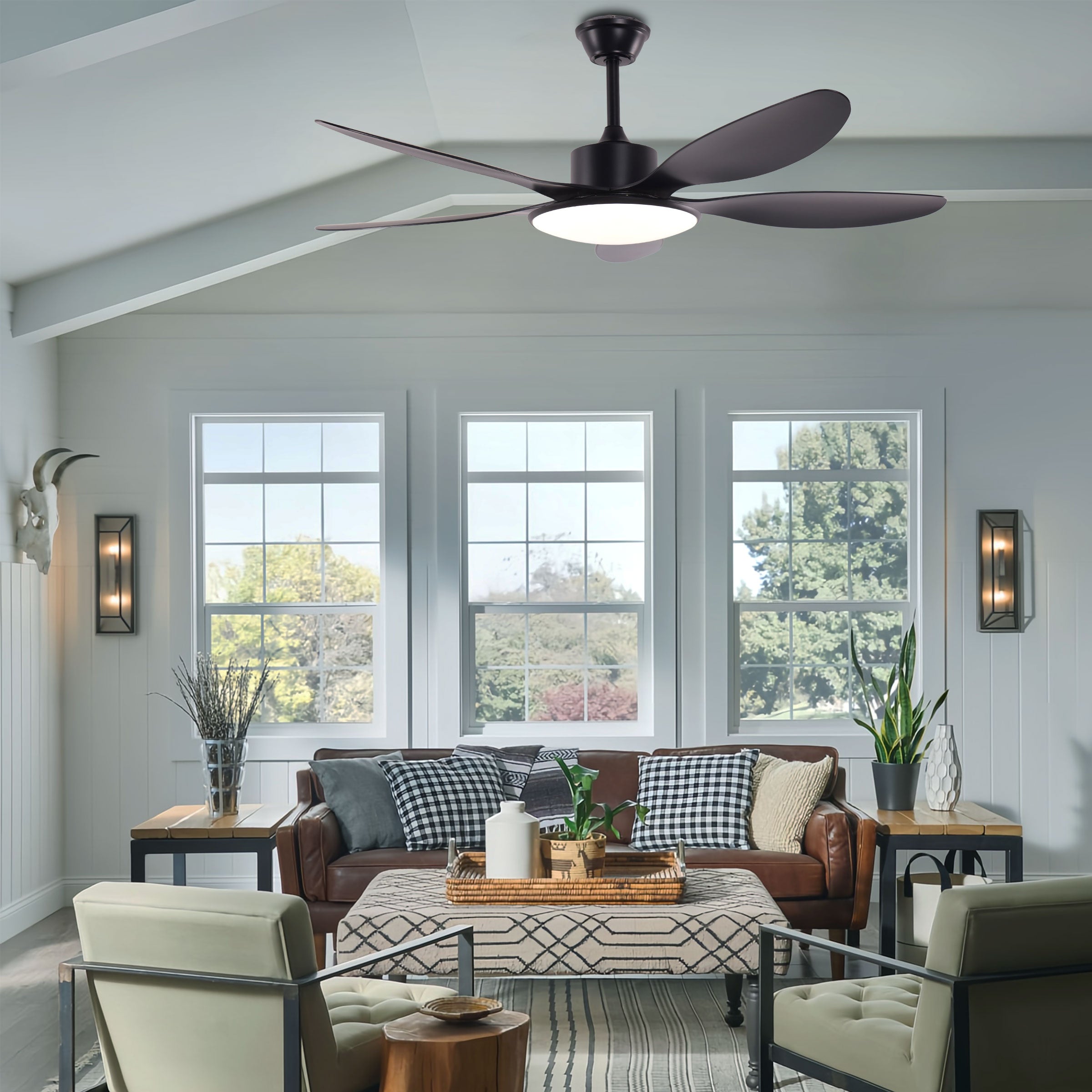 Low-Noise 5-Blade Ceiling Fan Light with Adjustable Speeds & Timer Feature