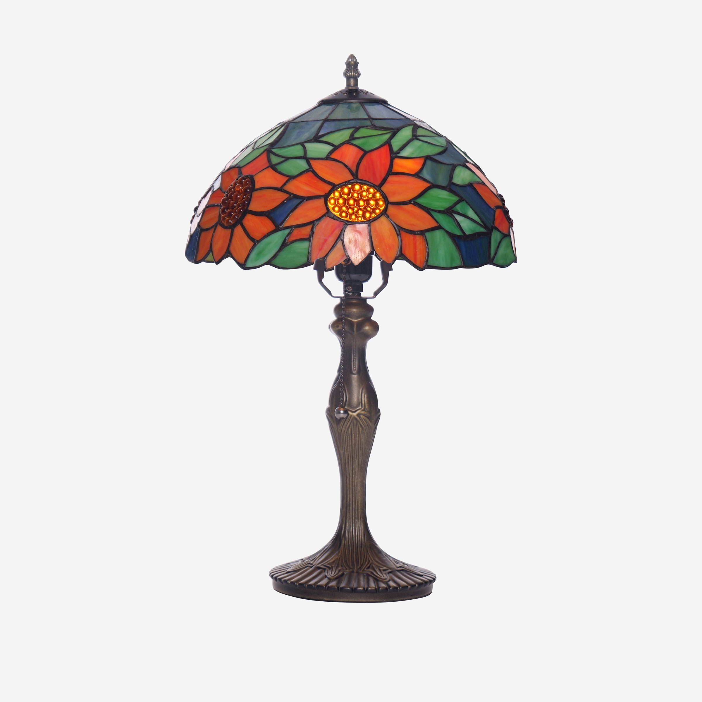 Tiffany Table Lamp | Handcrafted Stained Glass Floral Petals Series Green and Blue