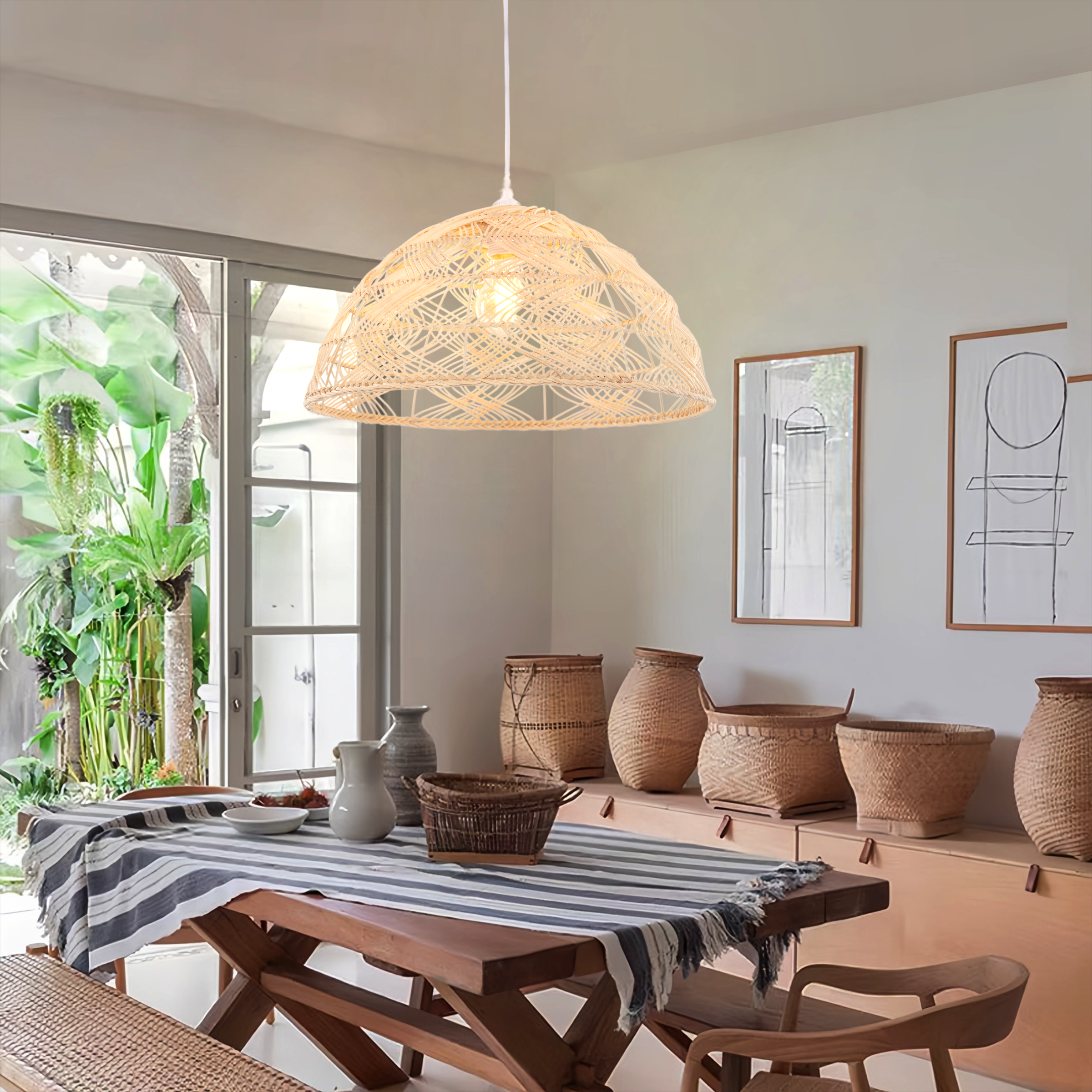 Handwoven Rattan Dome Pendant Light for a Warm & Cozy Glow