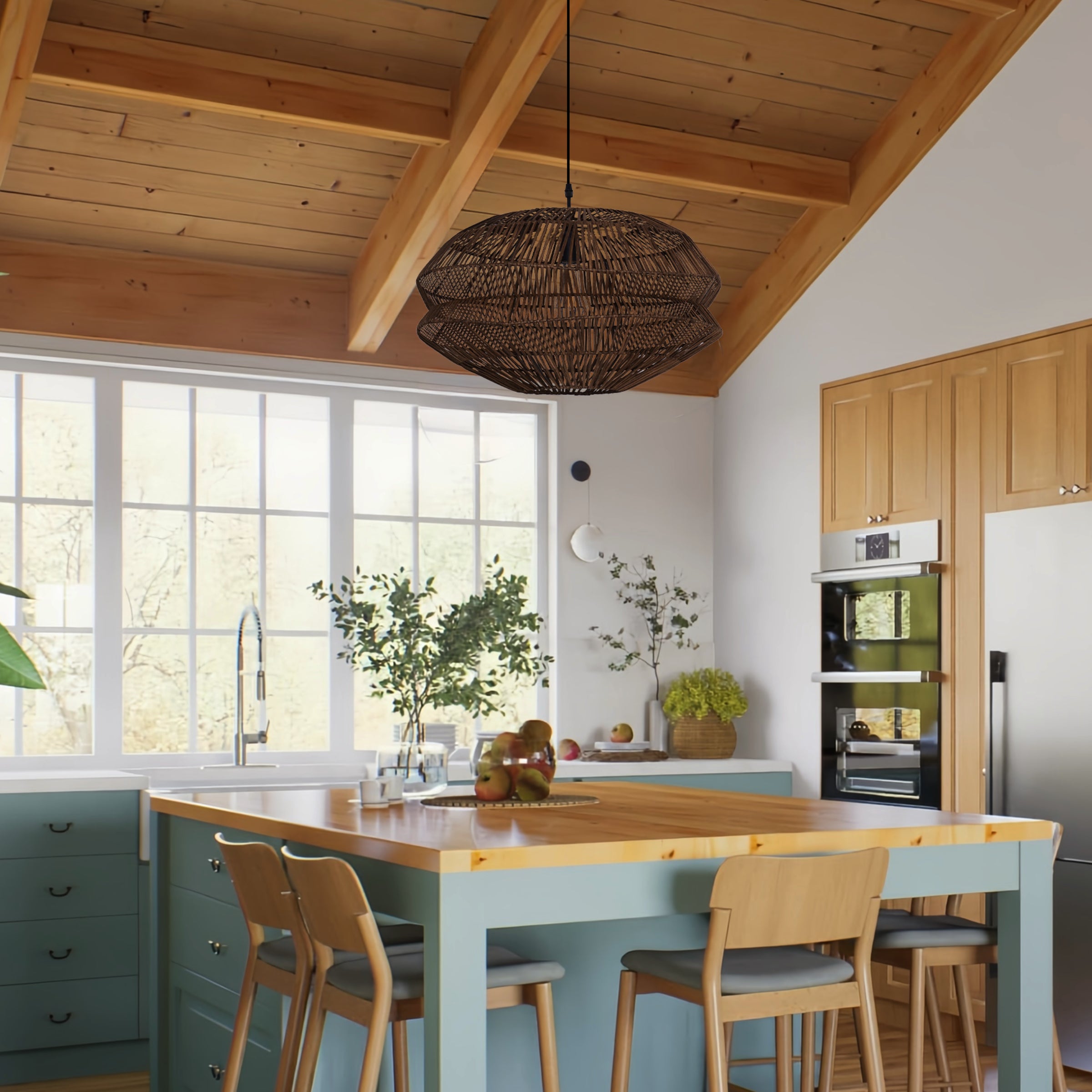 Eco-Friendly Handwoven Rustic Farmhouse Rattan Pendant Light