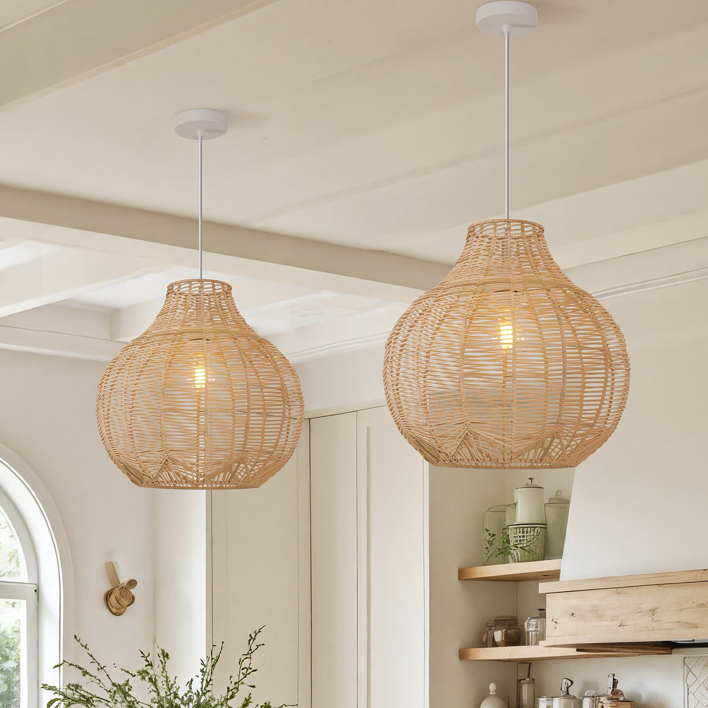 Cella-Open-Gourd Rattan Pendant Light for Kitchen & Dining Room