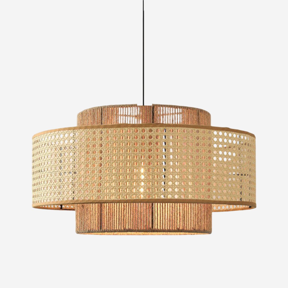 Natural Woven Rattan and Hemp Rope Rustic Pendant Light Fixture