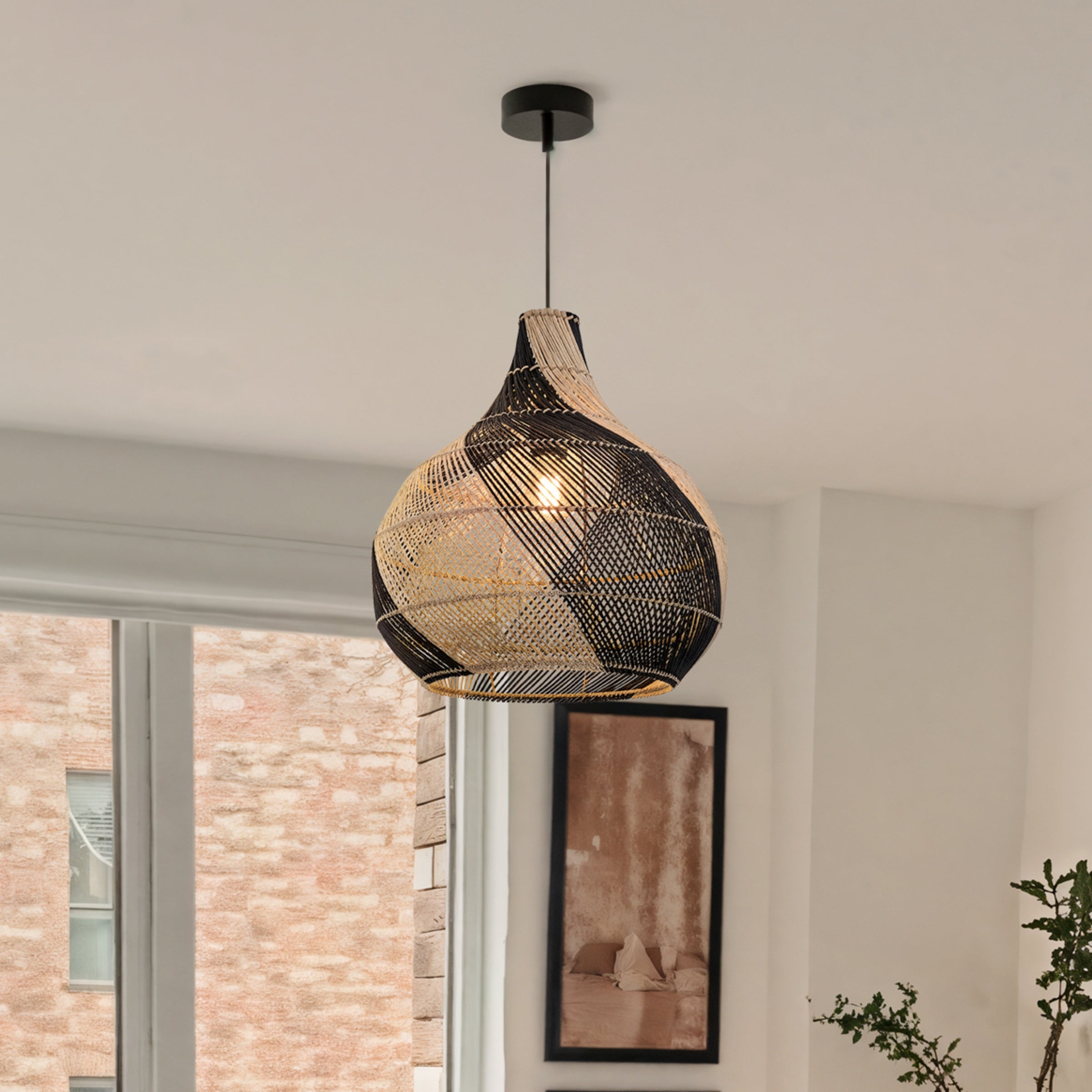 Dewlight-Black Spiral Rattan Pendant Light | Modern Woven Pendant Ceiling Lights for Kitchen & Dining Room