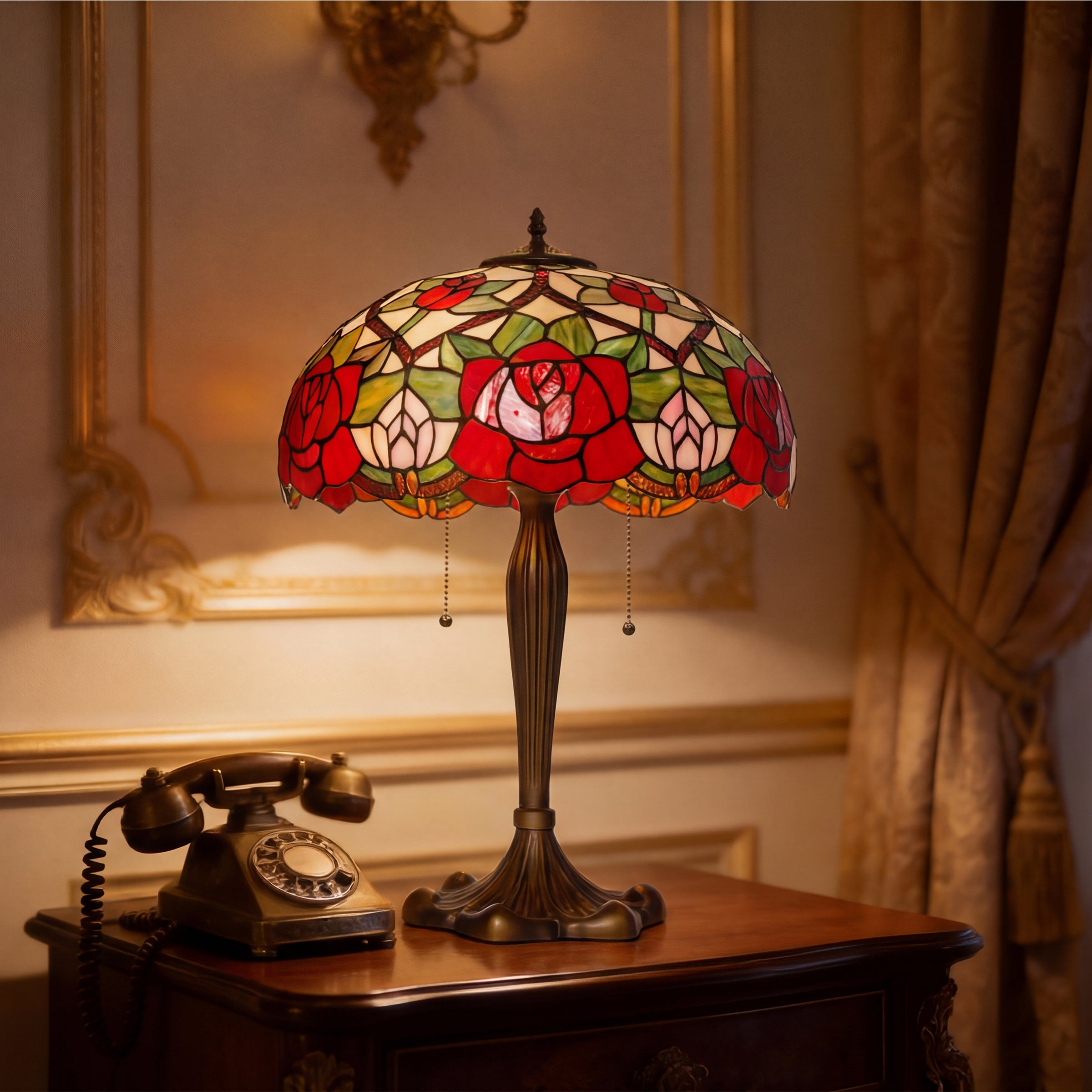 Tiffany Table Lamp | Handcrafted Stained Glass Rose Series